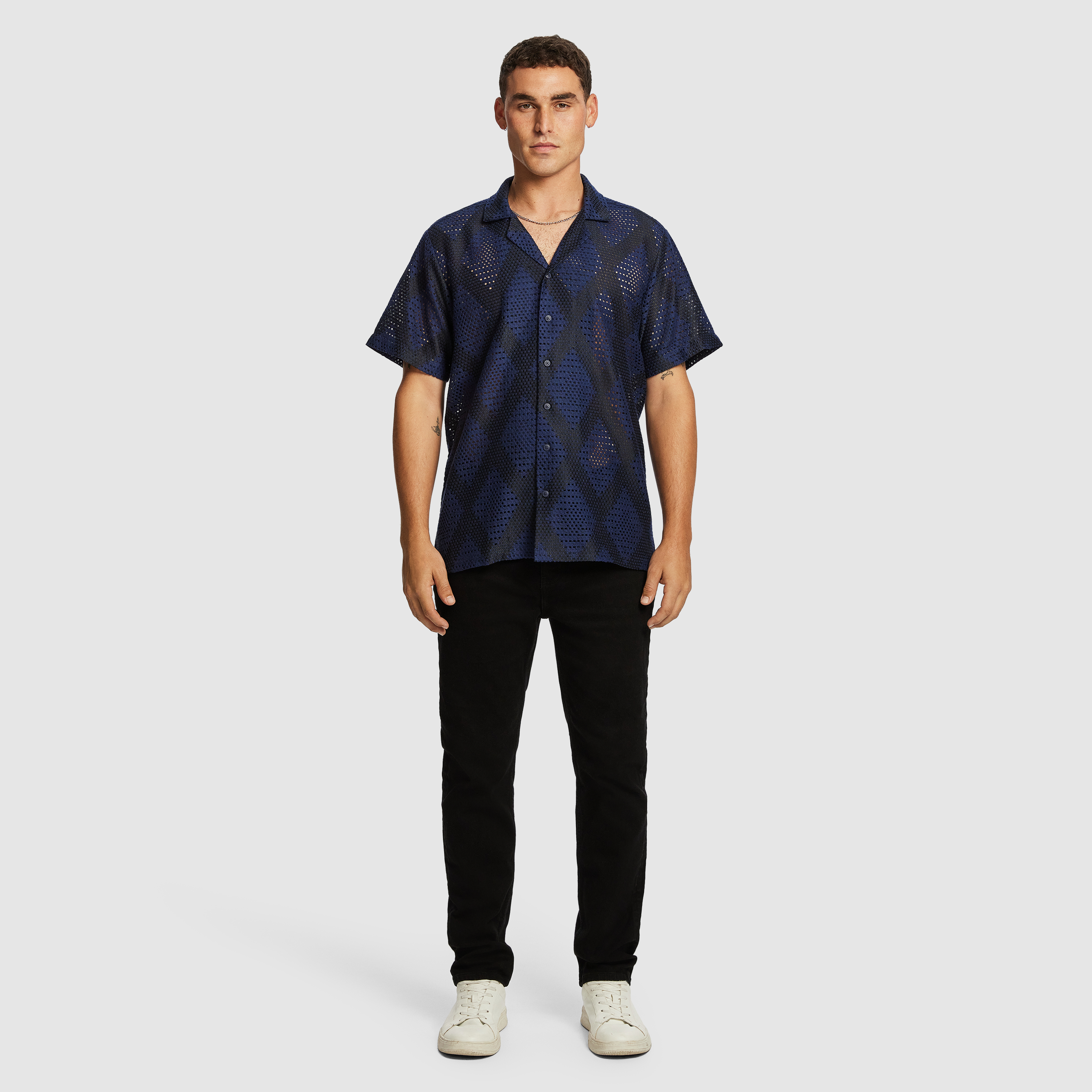 Navy Neil Crochet Shirt