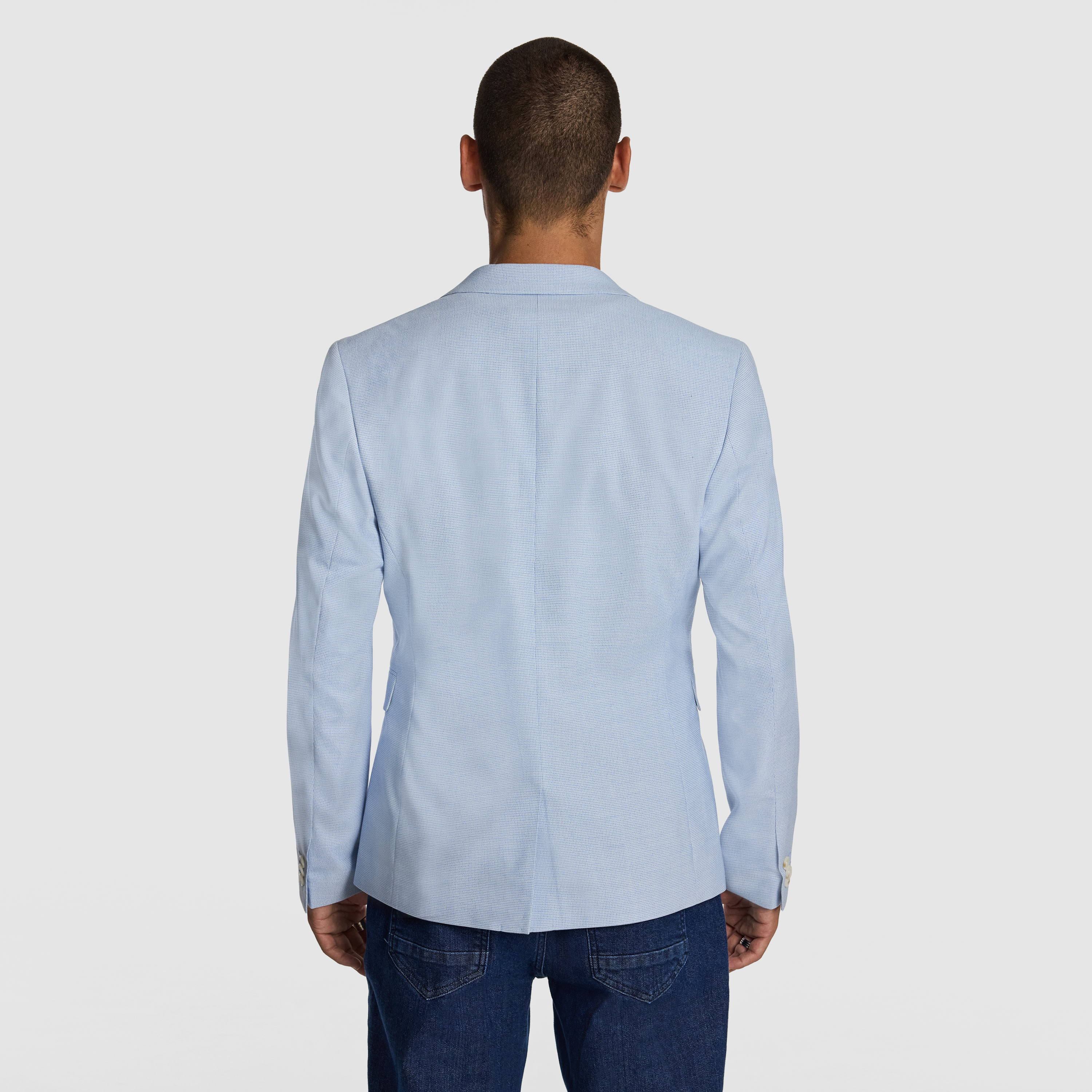 Light Blue Rupert Slim Fit Houndstooth Blazer