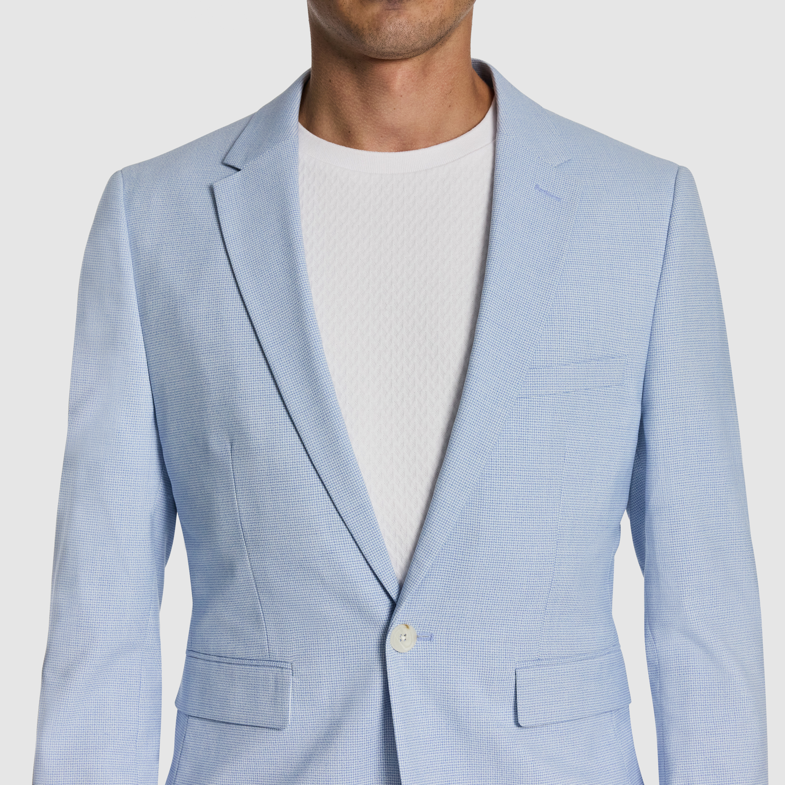 Light Blue Rupert Slim Fit Houndstooth Blazer