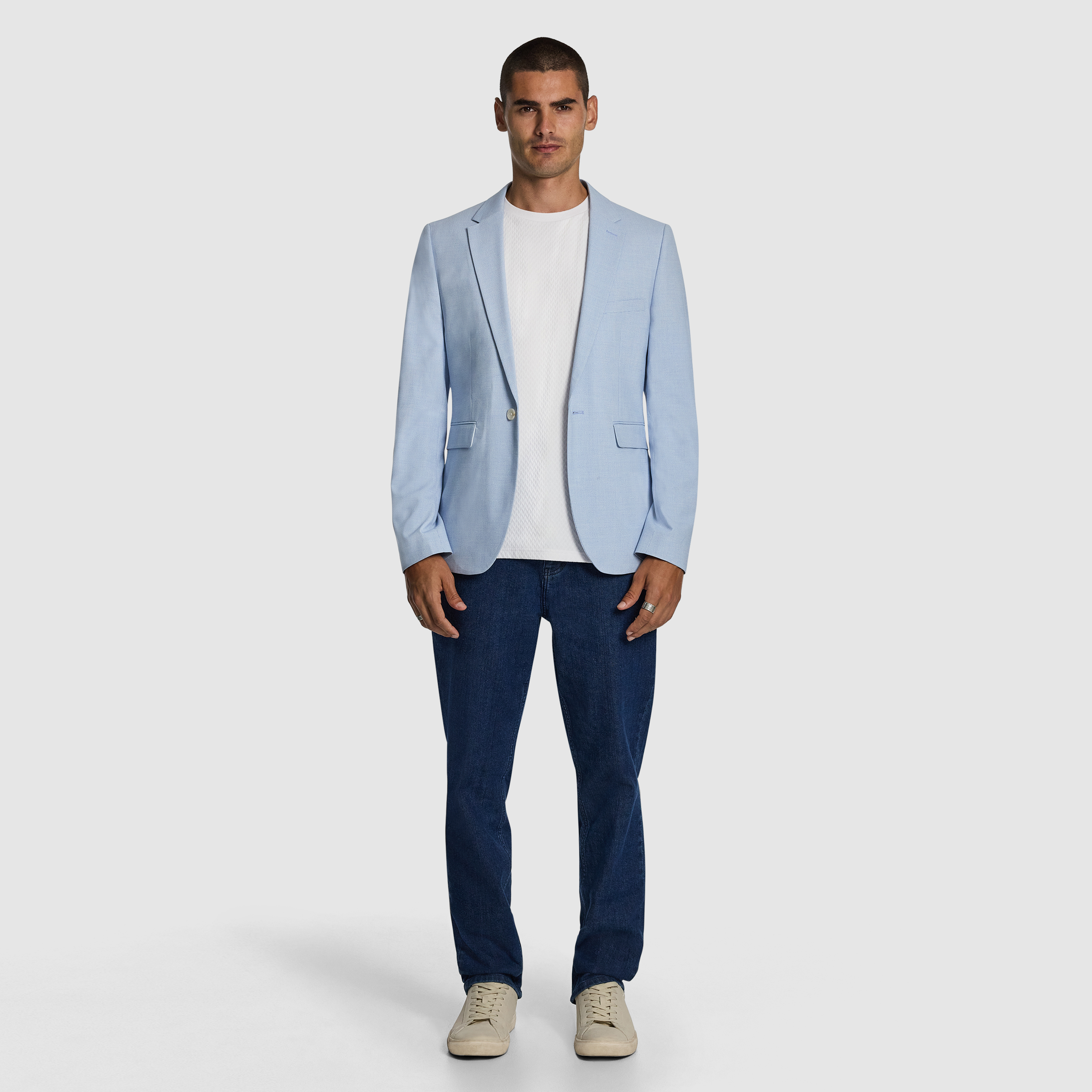 Light Blue Rupert Slim Fit Houndstooth Blazer