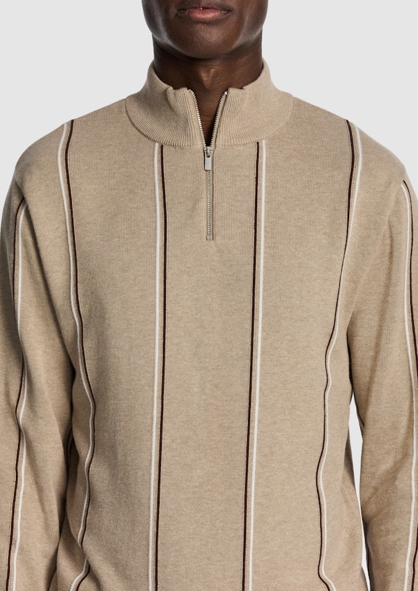 Natural Jaxon 1/4 Zip Knit Jumper