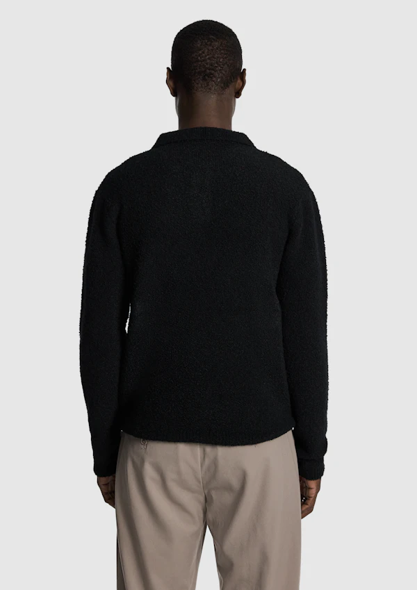 Black Asher Fluffy Polo Knit Jumper