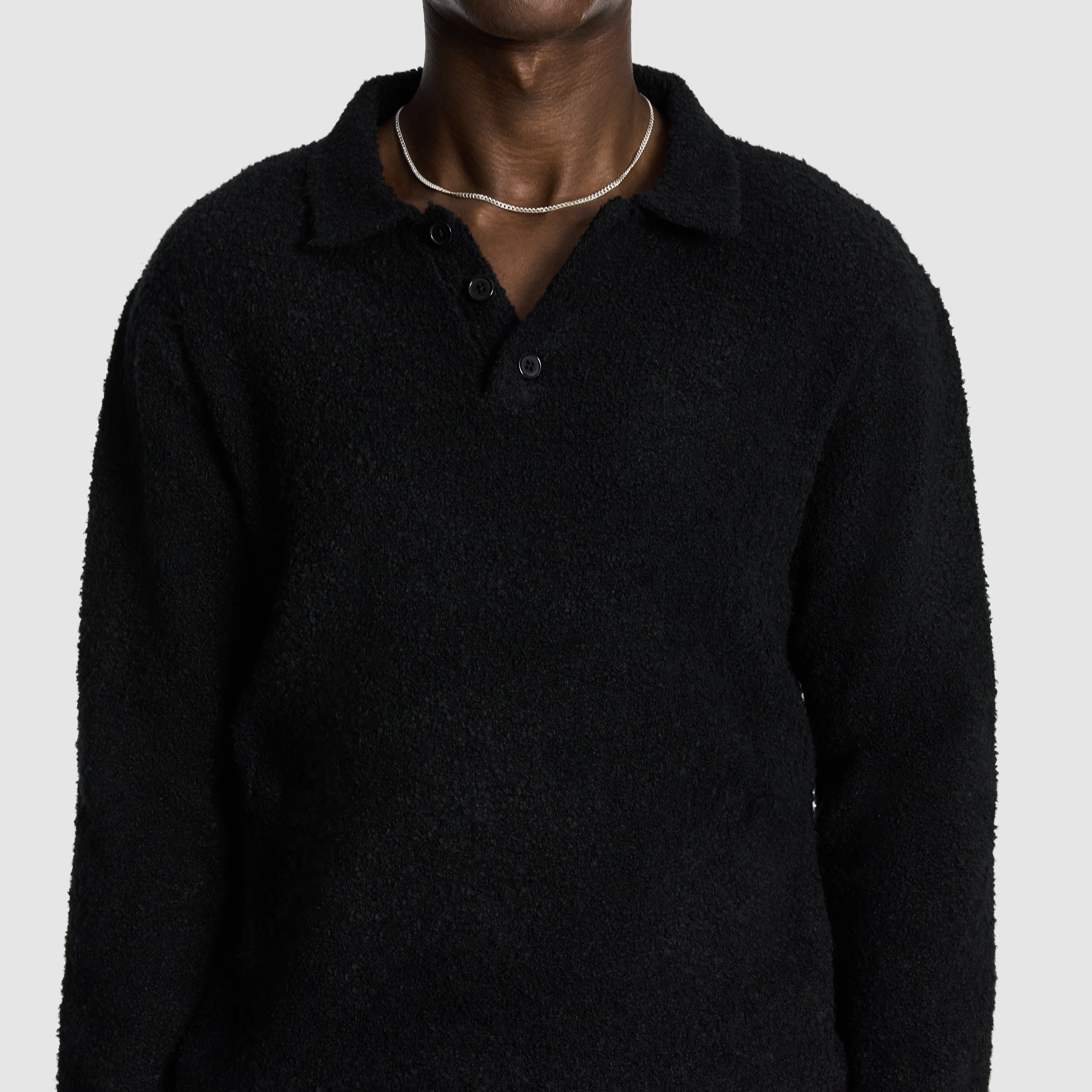 Black Asher Fluffy Polo Knit Jumper