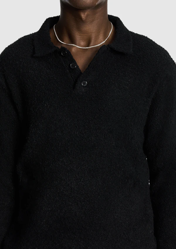 Black Asher Fluffy Polo Knit Jumper
