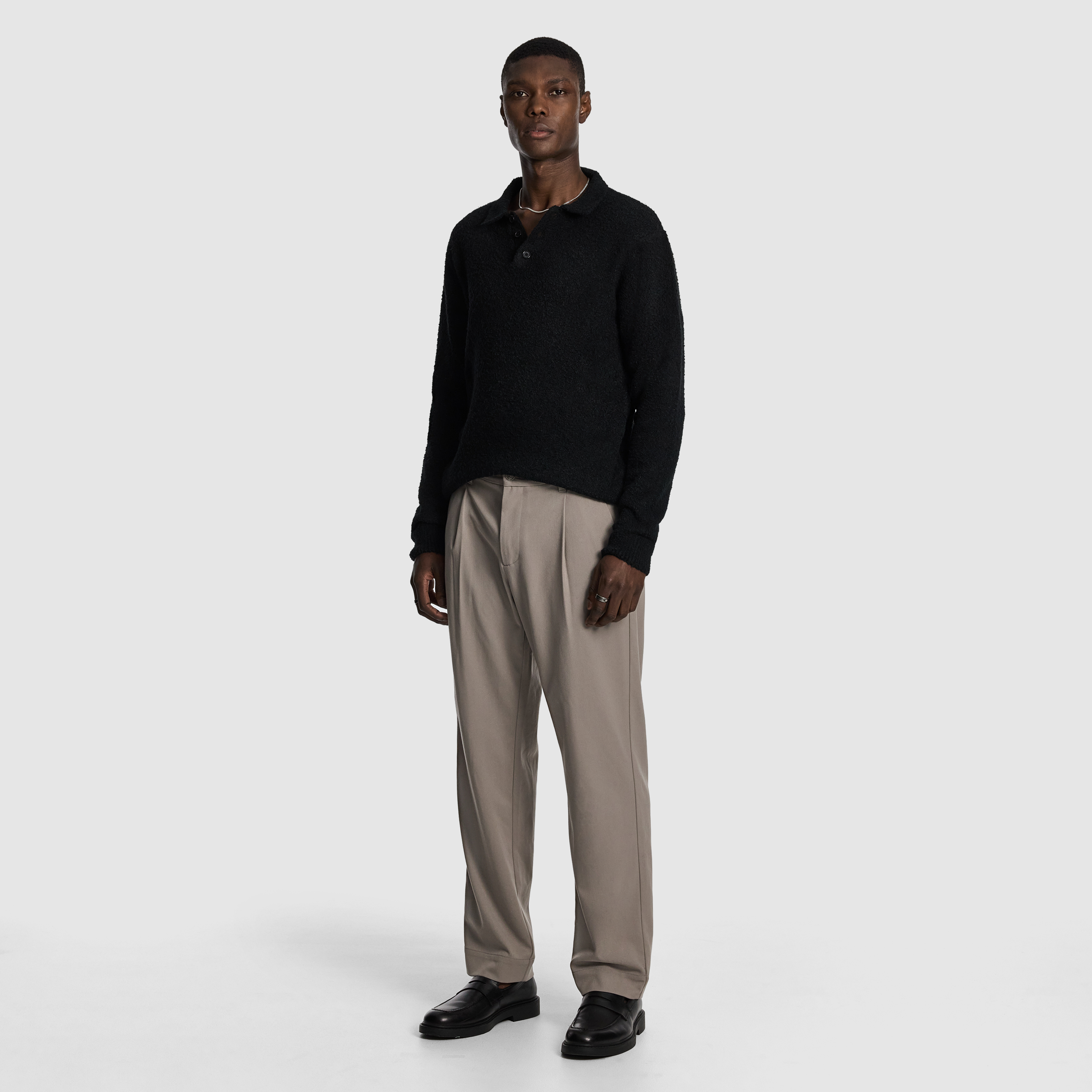 Black Asher Fluffy Polo Knit Jumper