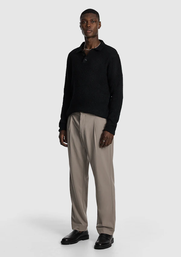 Black Asher Fluffy Polo Knit Jumper