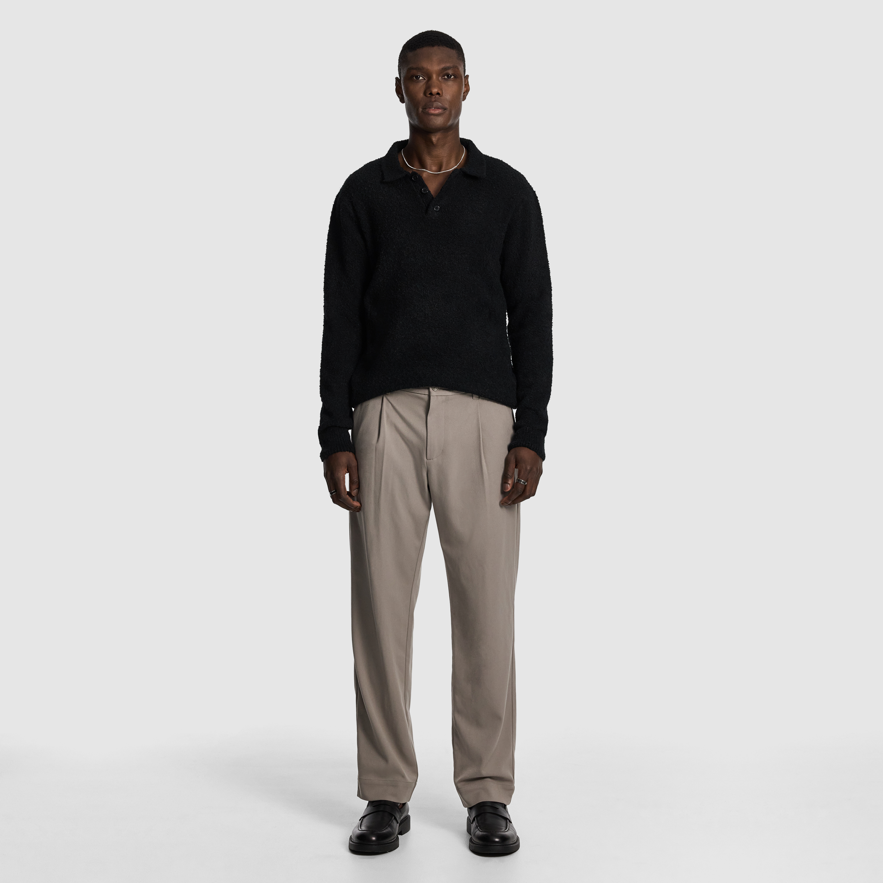 Black Asher Fluffy Polo Knit Jumper