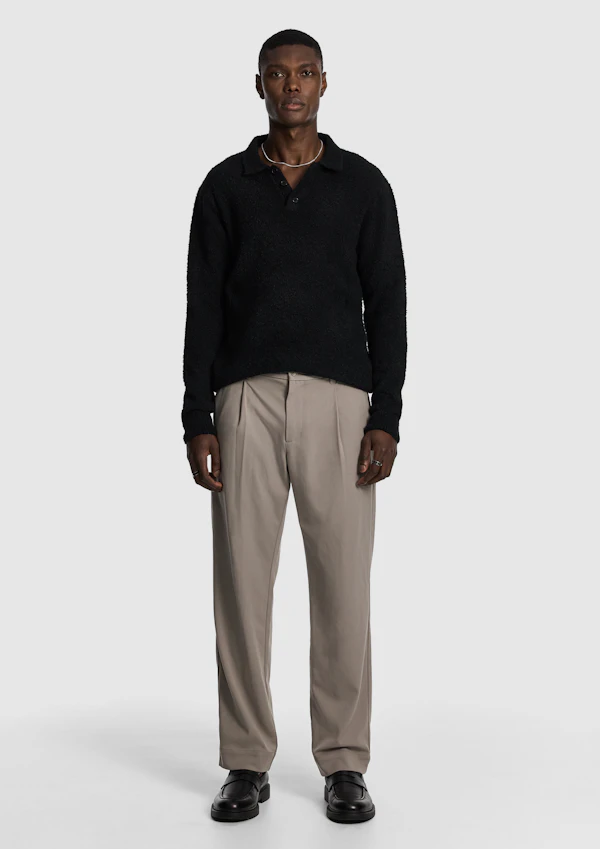 Black Asher Fluffy Polo Knit Jumper