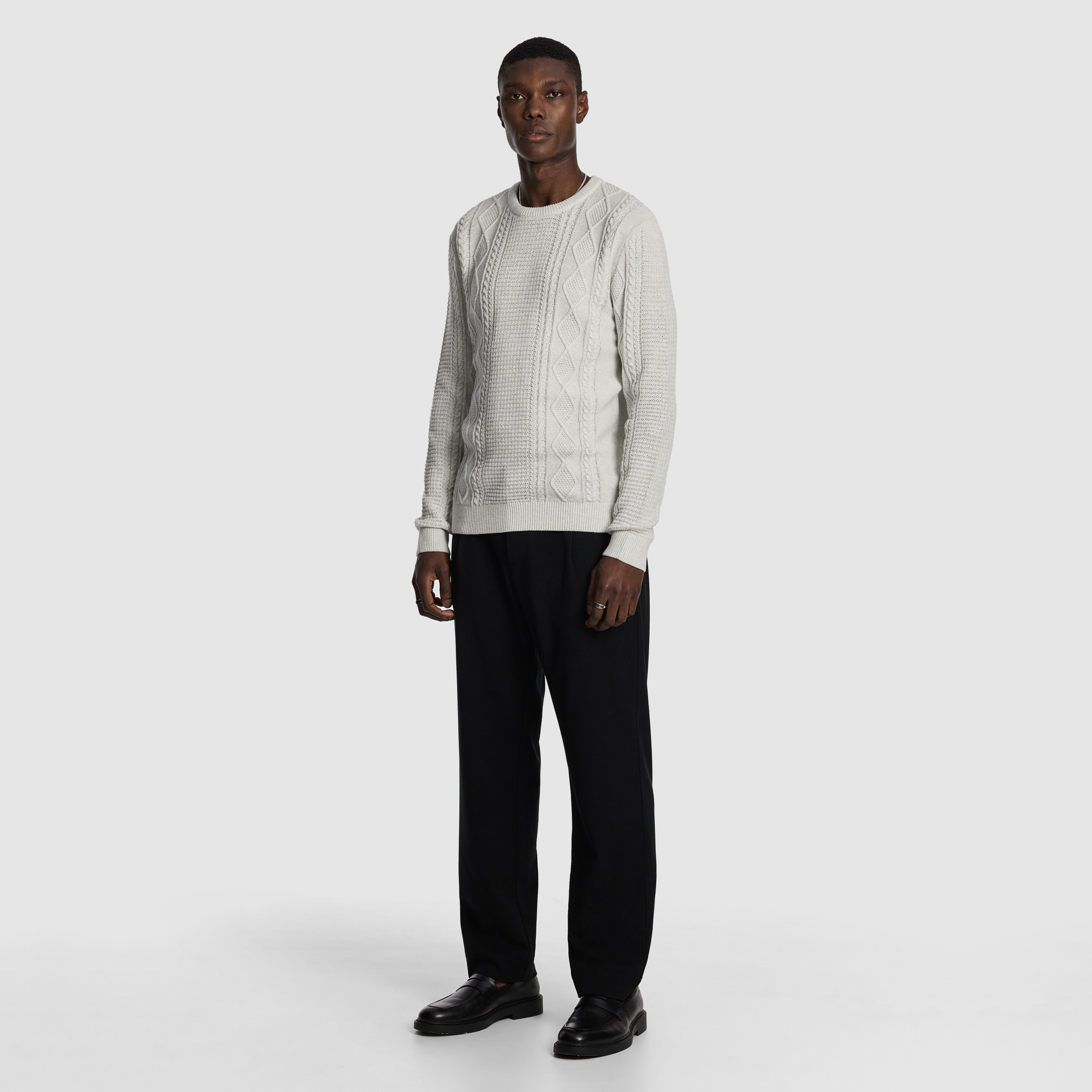 Ice Grey Jamie Cable Crew Knit Jumper