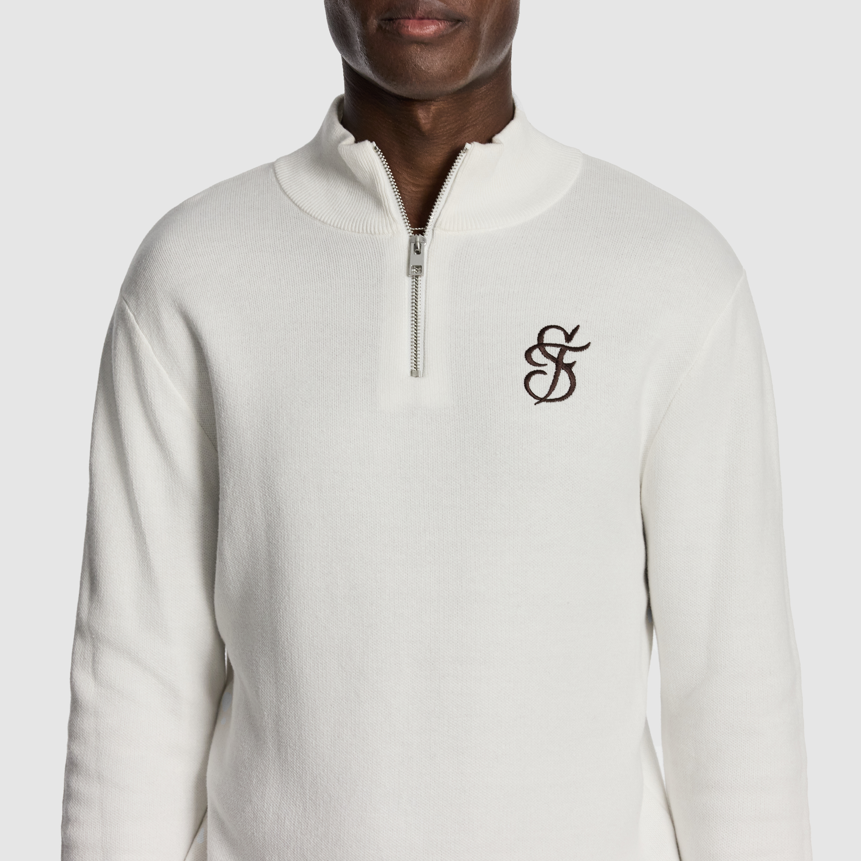 White Ollie Embroidered 1/4 Zip Knit Jumper