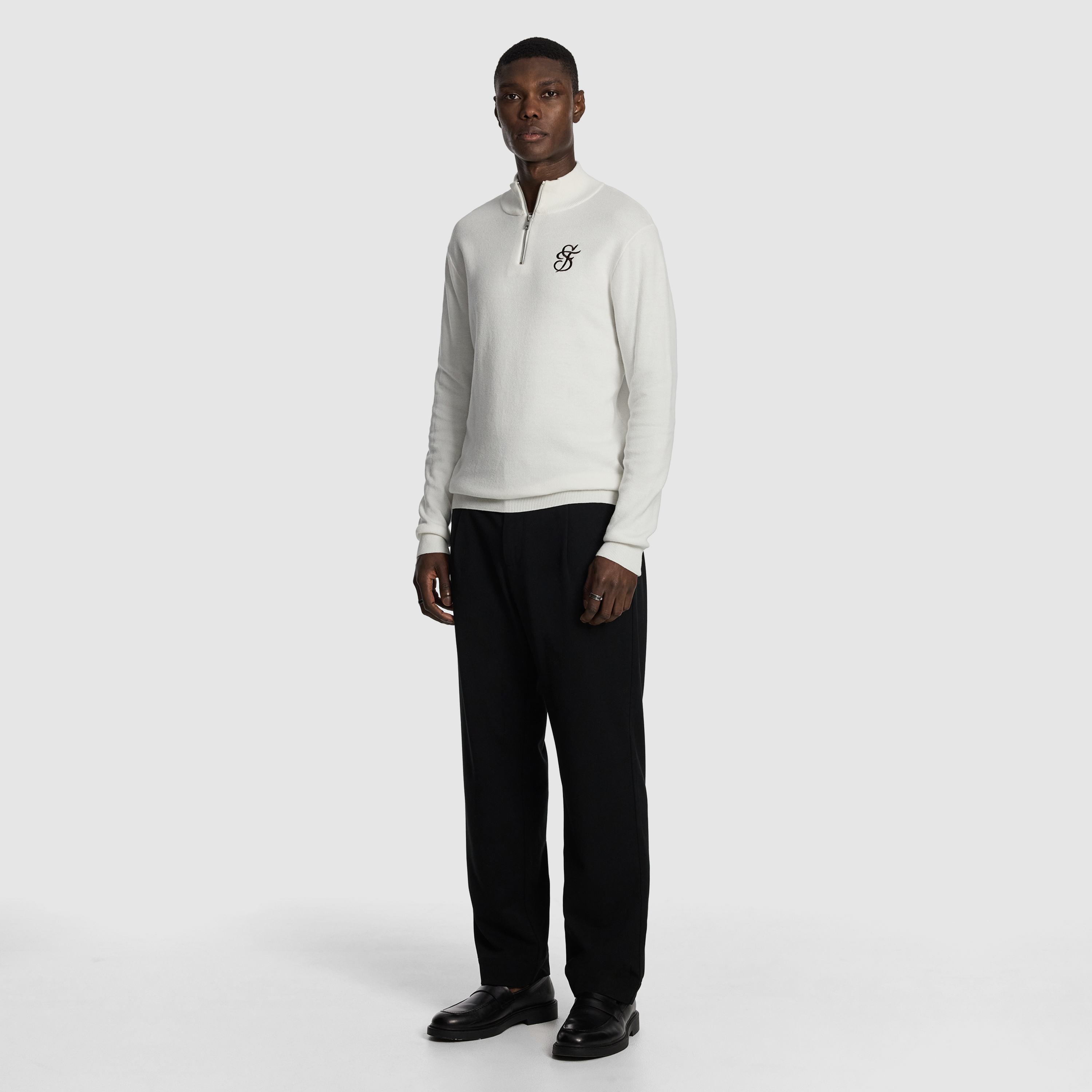 White Ollie Embroidered 1/4 Zip Knit Jumper
