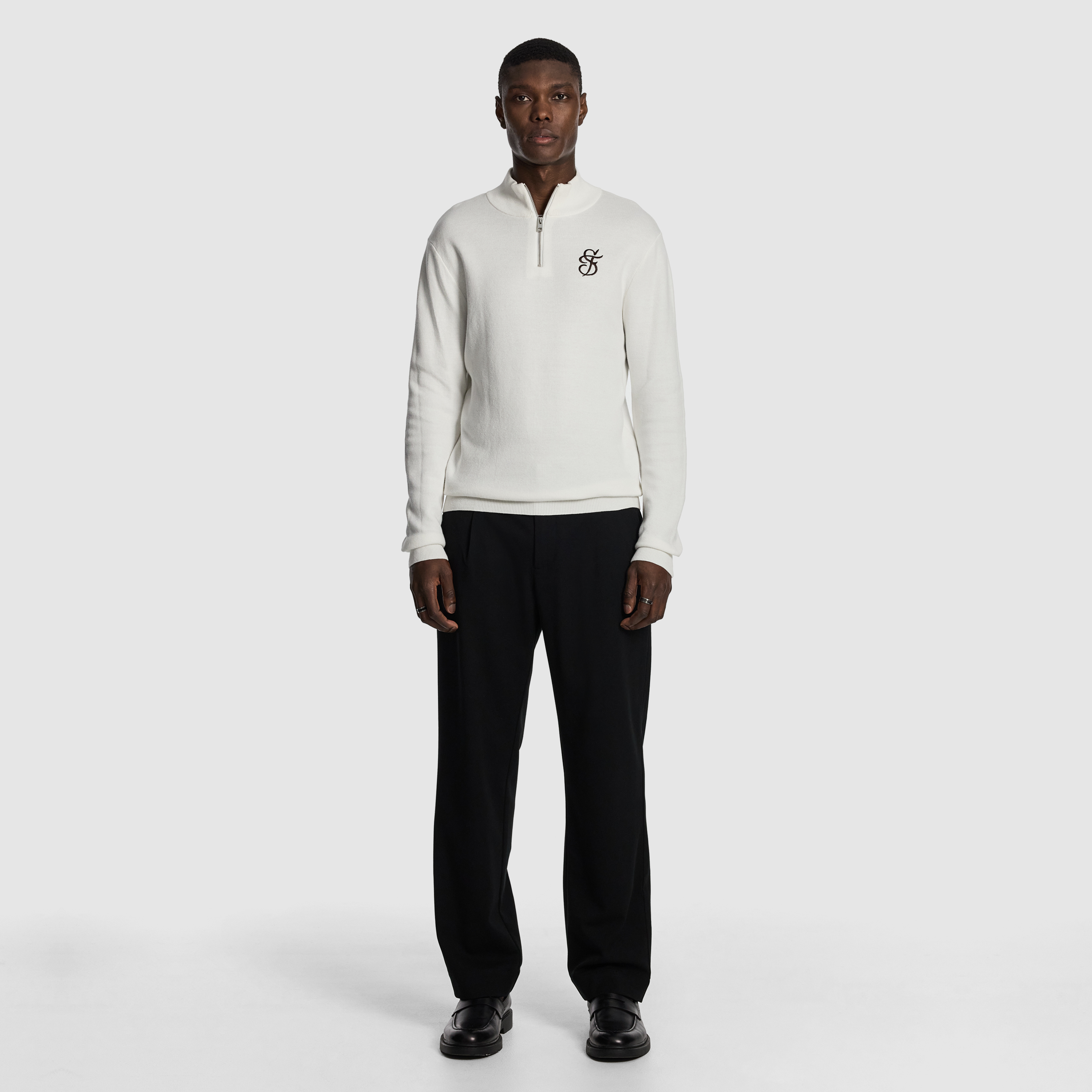White Ollie Embroidered 1/4 Zip Knit Jumper