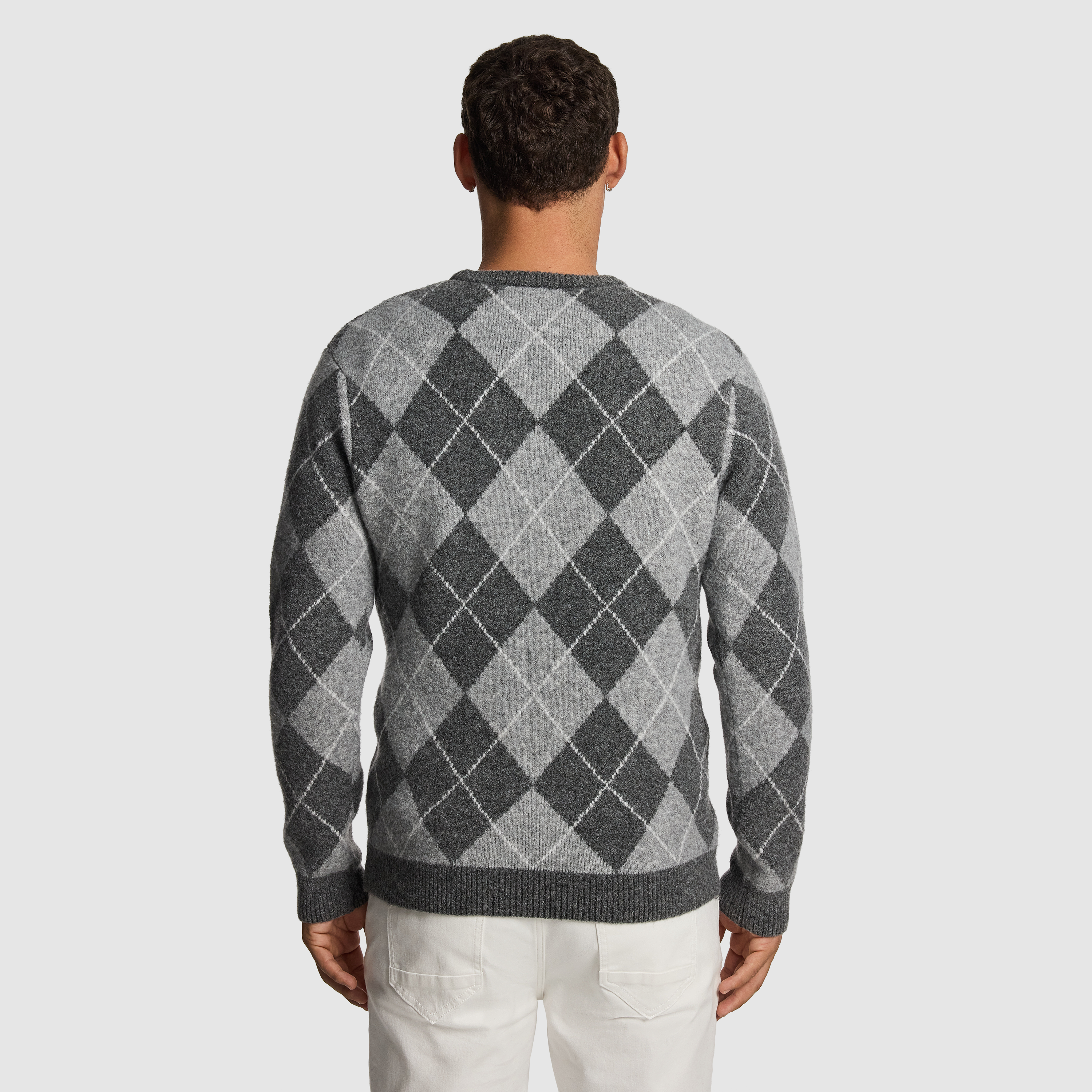 Grey Hamish Crew Argyle Knit Jumper