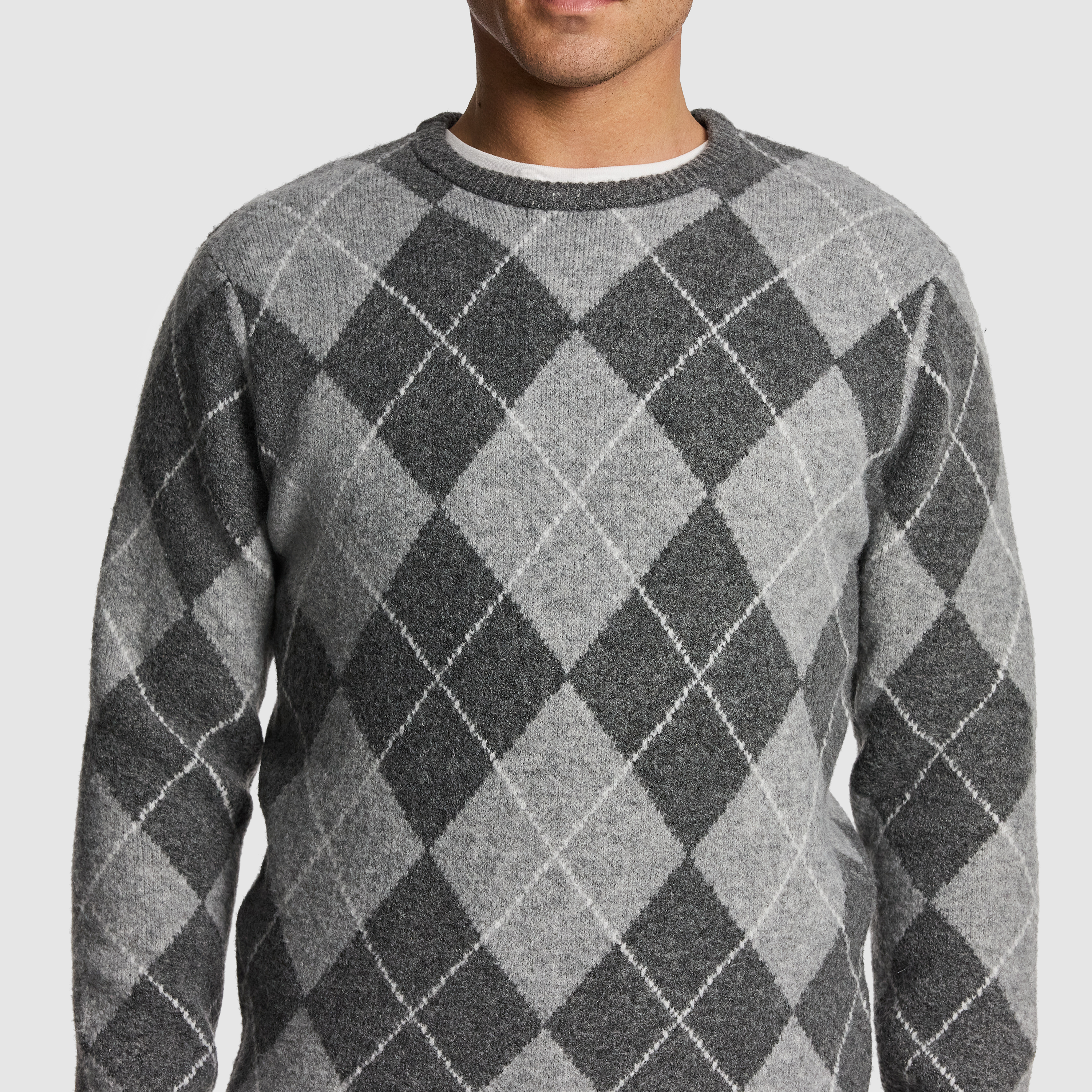 Grey Hamish Crew Argyle Knit Jumper