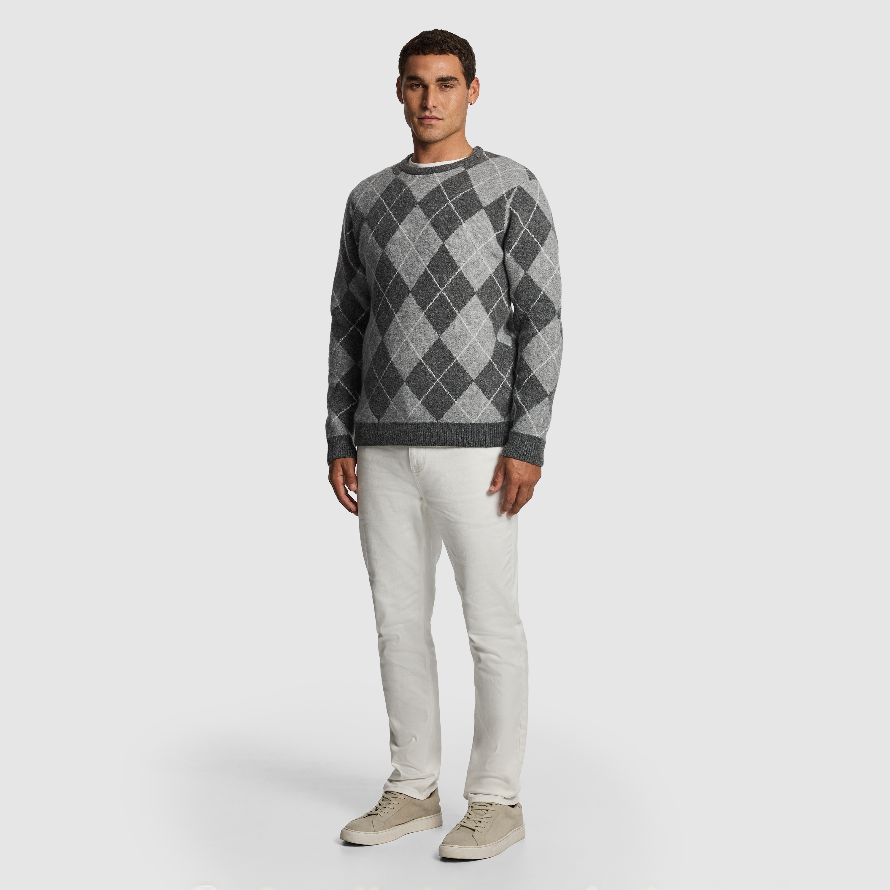 Grey Hamish Crew Argyle Knit Jumper