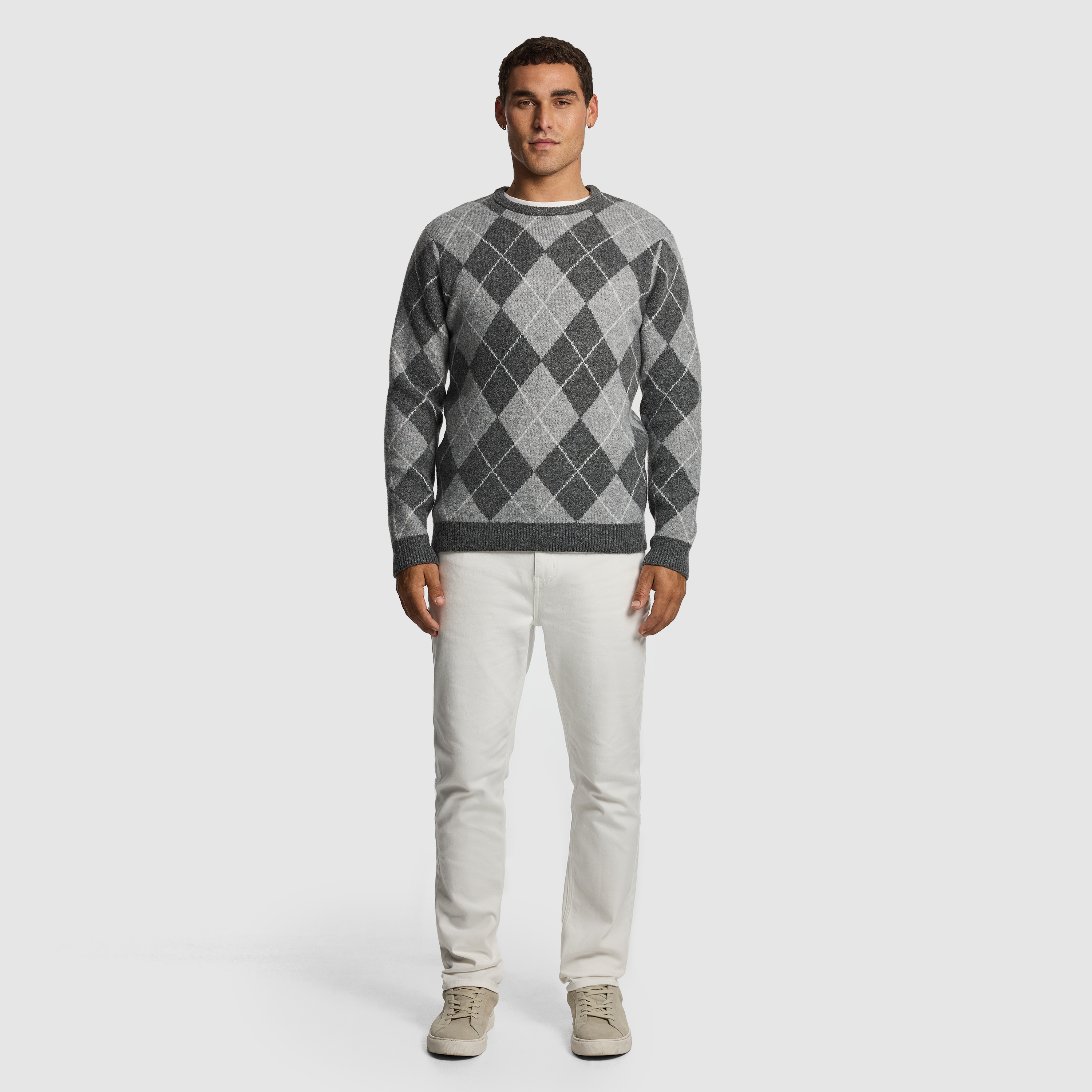 Grey Hamish Crew Argyle Knit Jumper