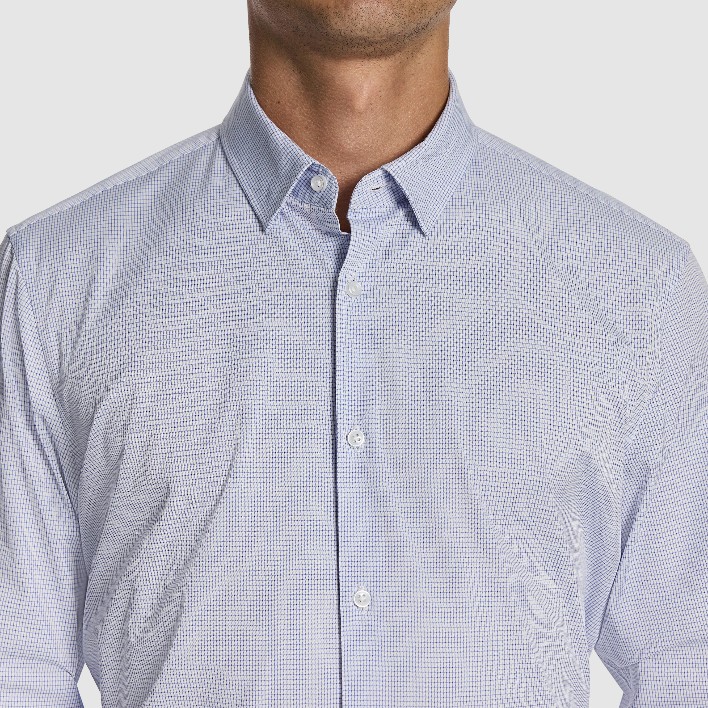 Light Blue Irwin Check Bamboo Blend Slim Shirt