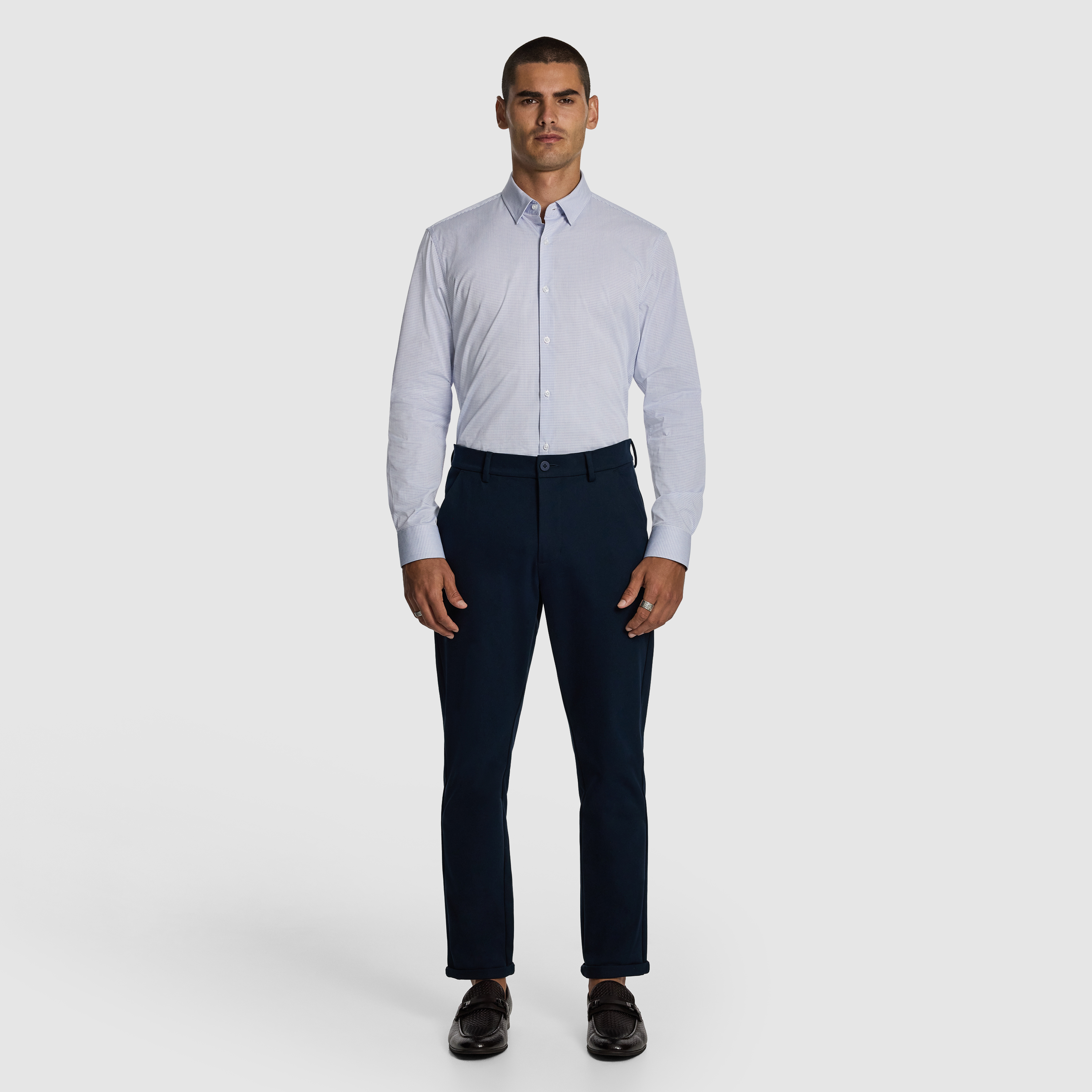 Light Blue Irwin Check Bamboo Blend Slim Shirt