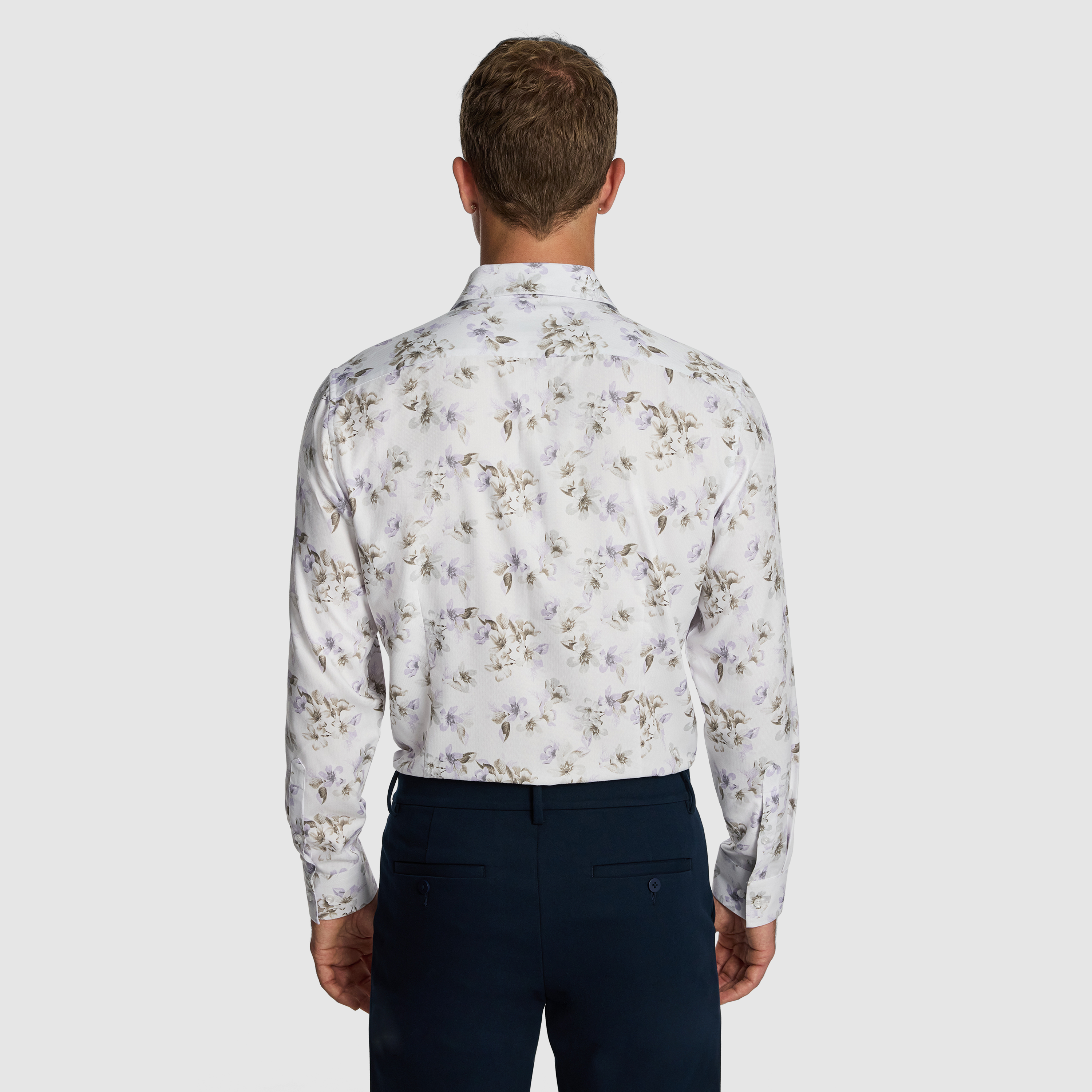 White Derby Floral Bamboo Blend Slim Shirt