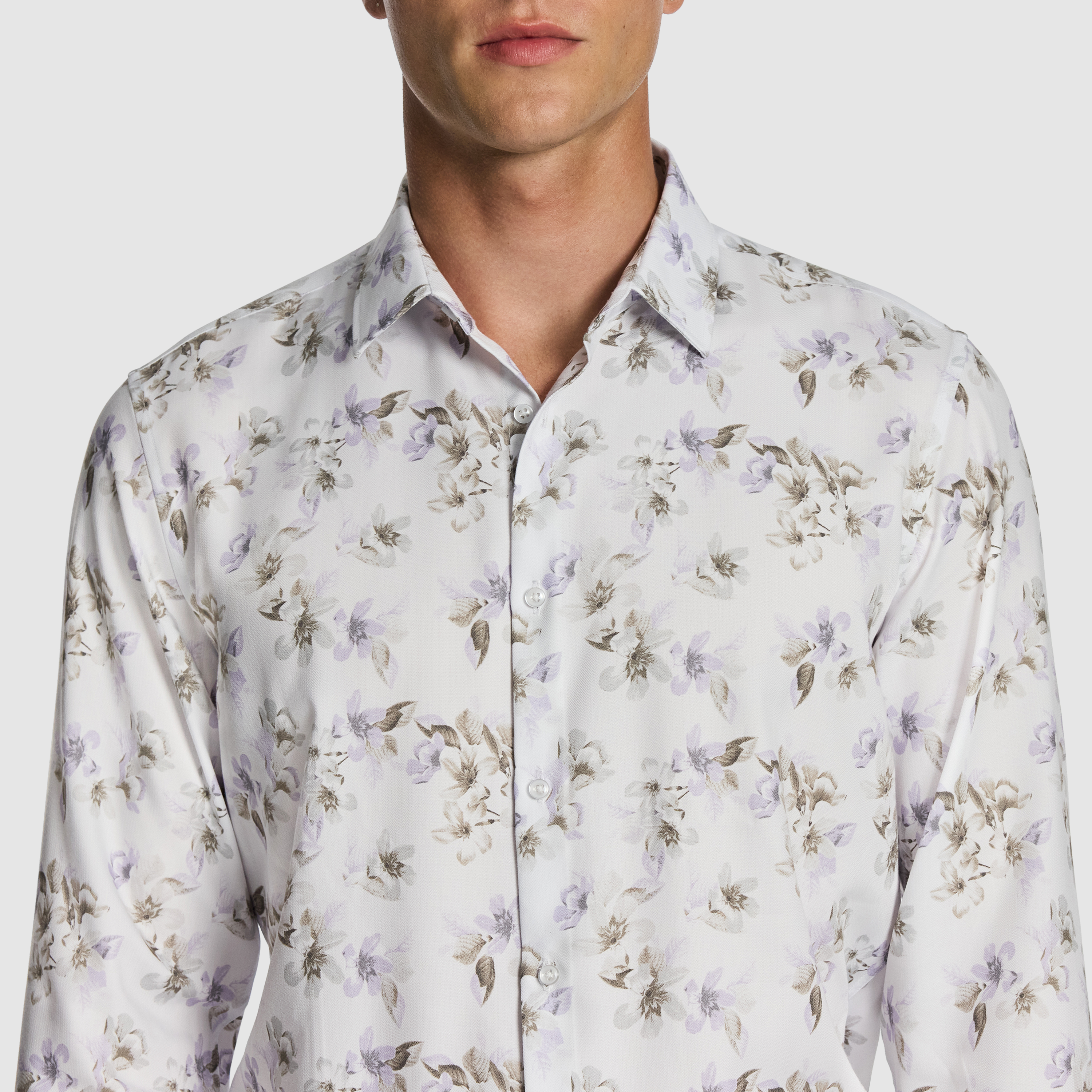 White Derby Floral Bamboo Blend Slim Shirt
