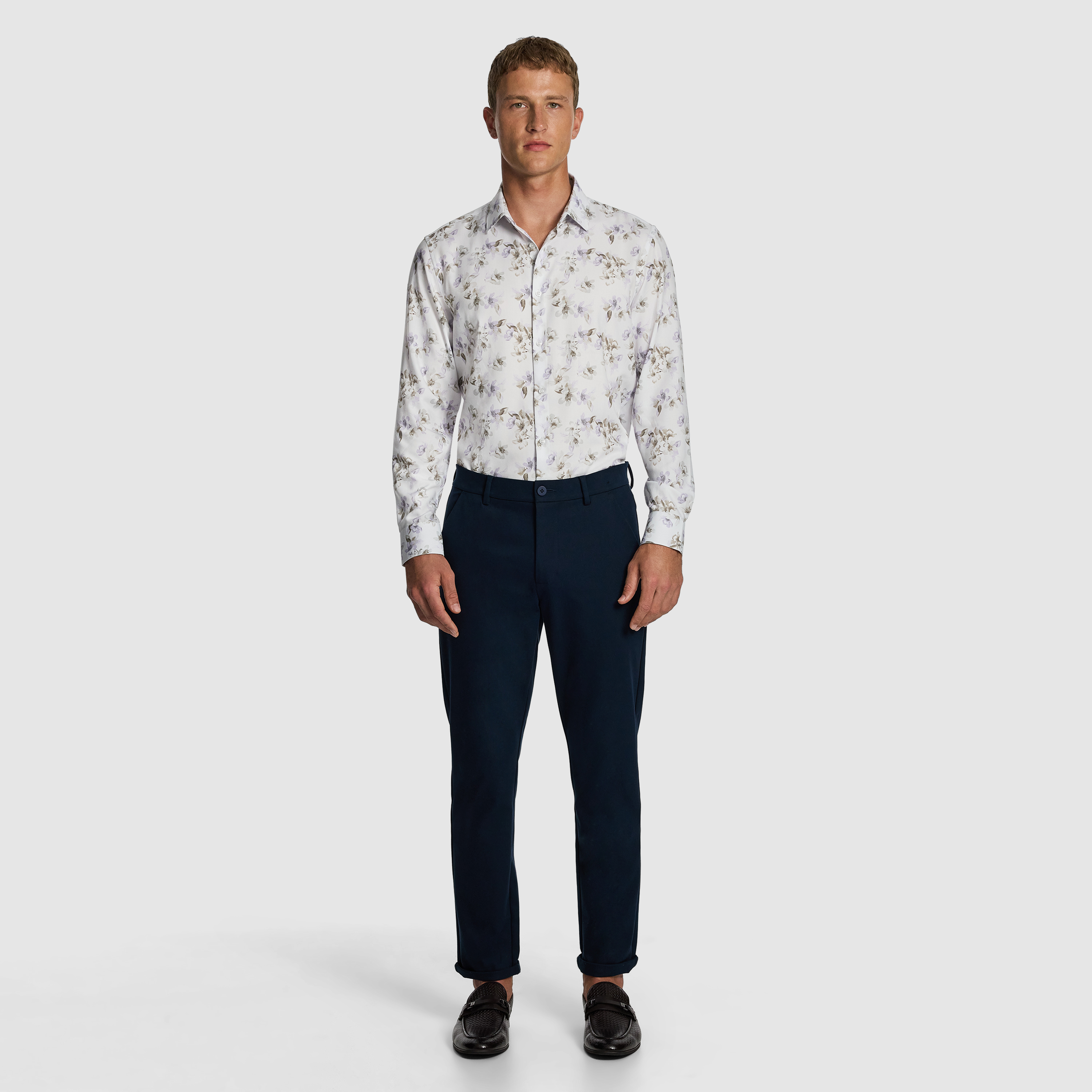 White Derby Floral Bamboo Blend Slim Shirt