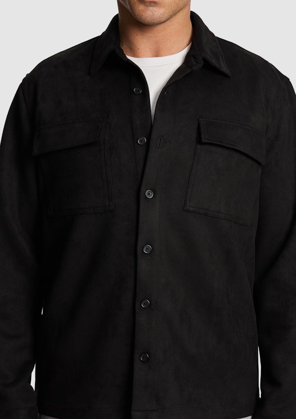 Black Slate Mock Suede Overshirt