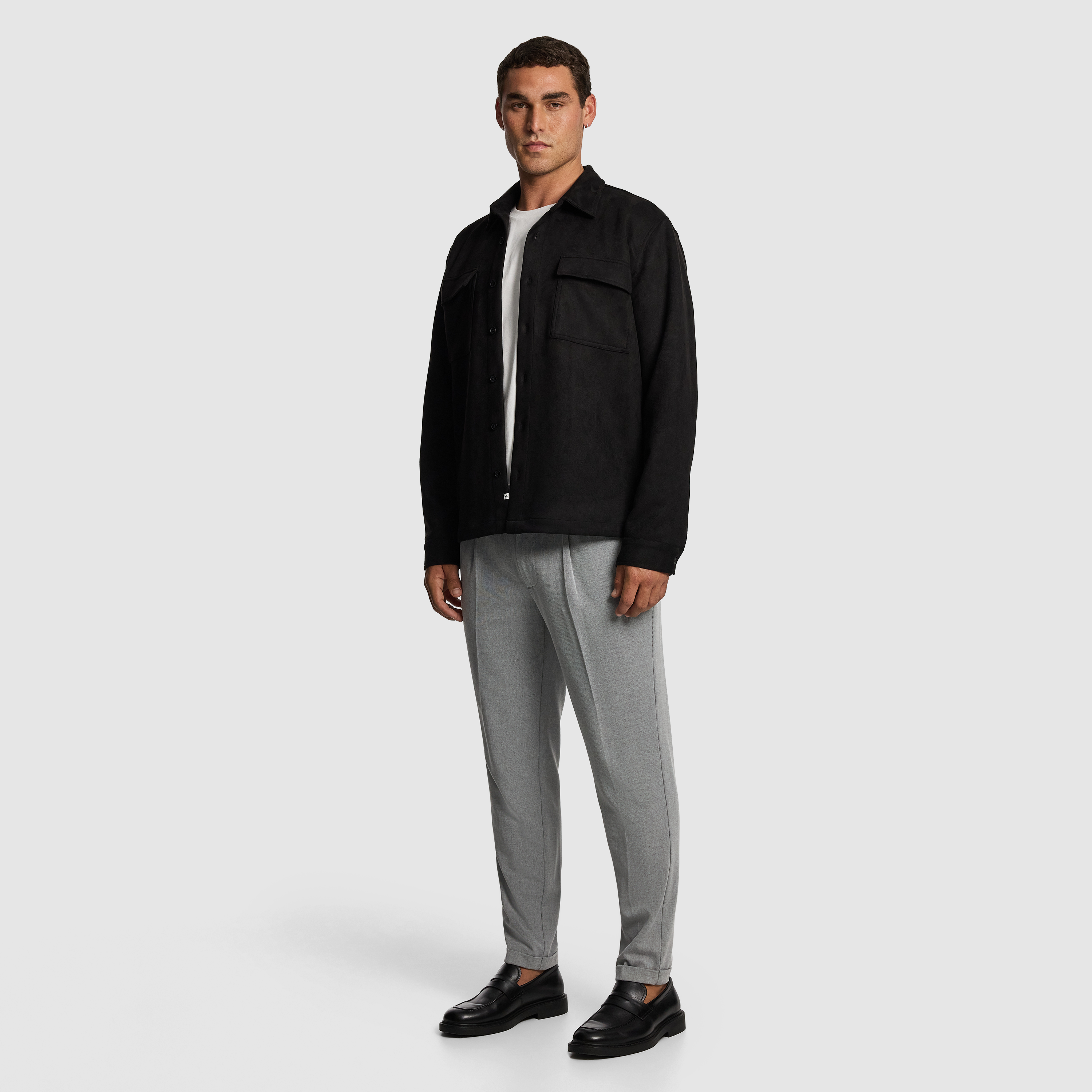 Black Slate Mock Suede Overshirt