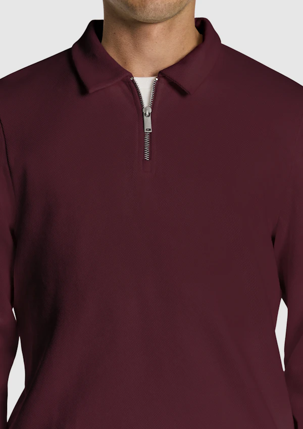 Burgundy Cole Long Sleeve Polo Jumper