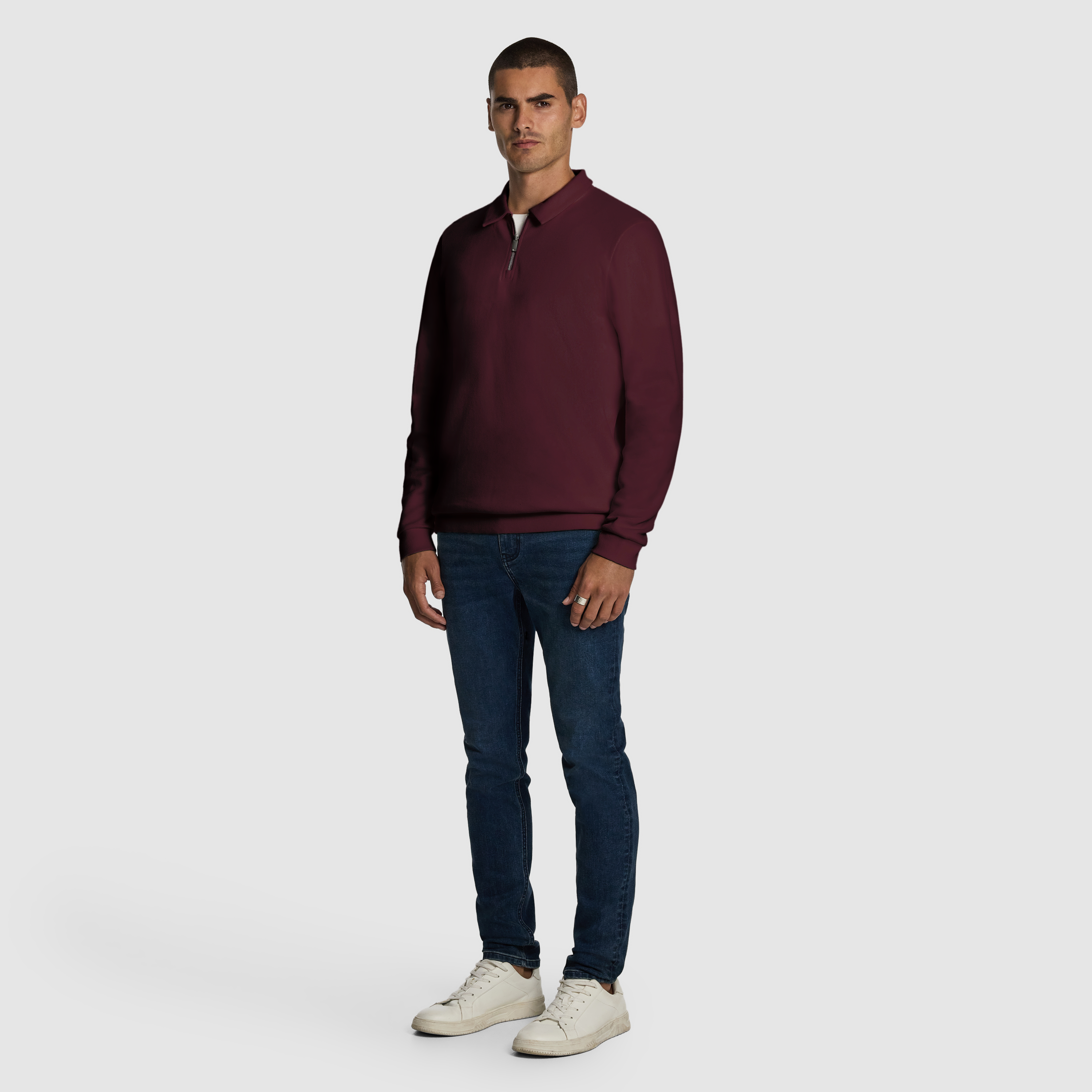 Burgundy Cole Long Sleeve Polo Jumper