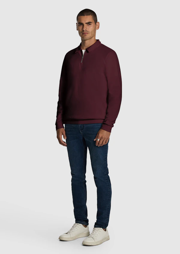 Burgundy Cole Long Sleeve Polo Jumper