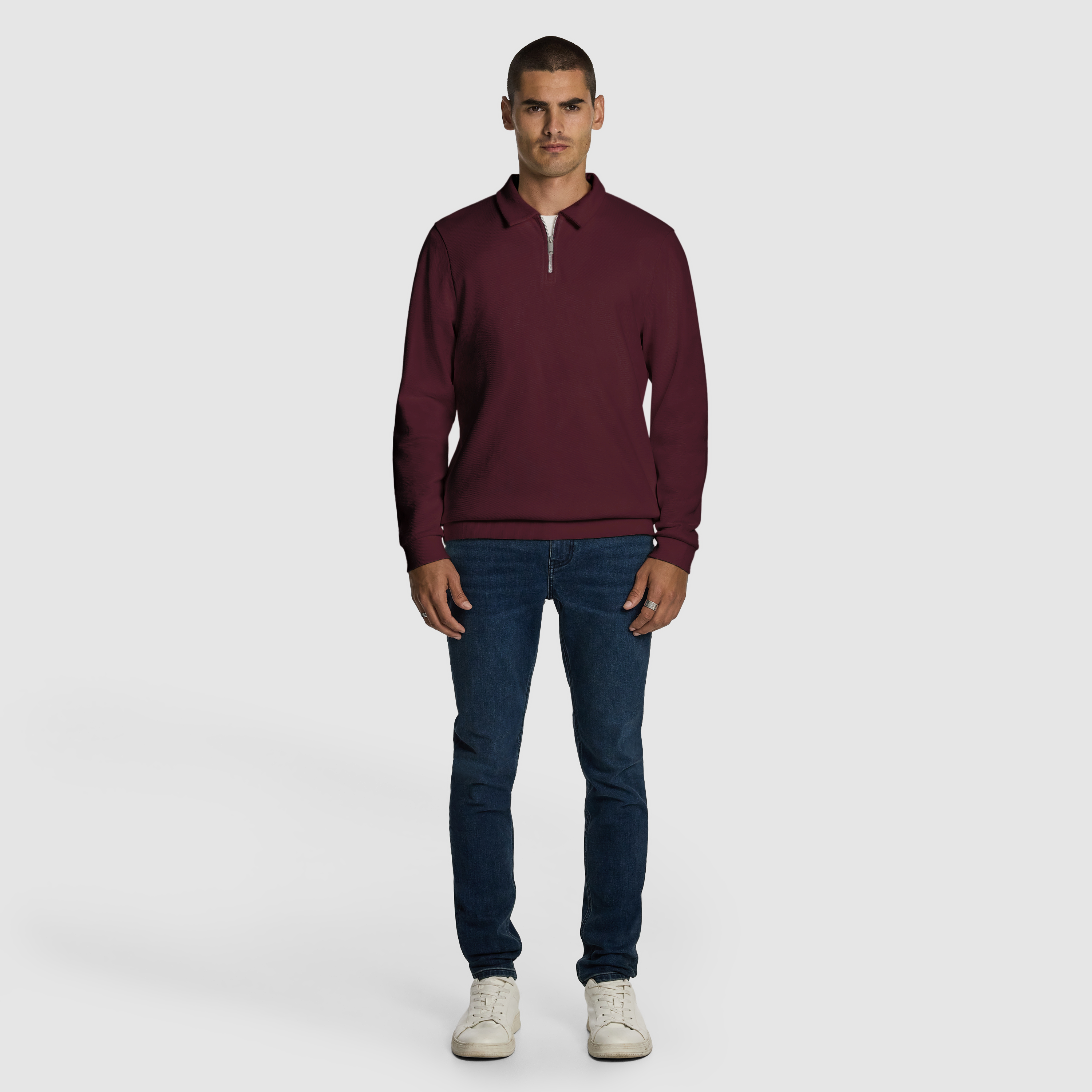 Burgundy Cole Long Sleeve Polo Jumper