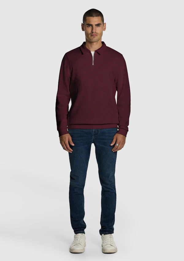 Burgundy Cole Long Sleeve Polo Jumper