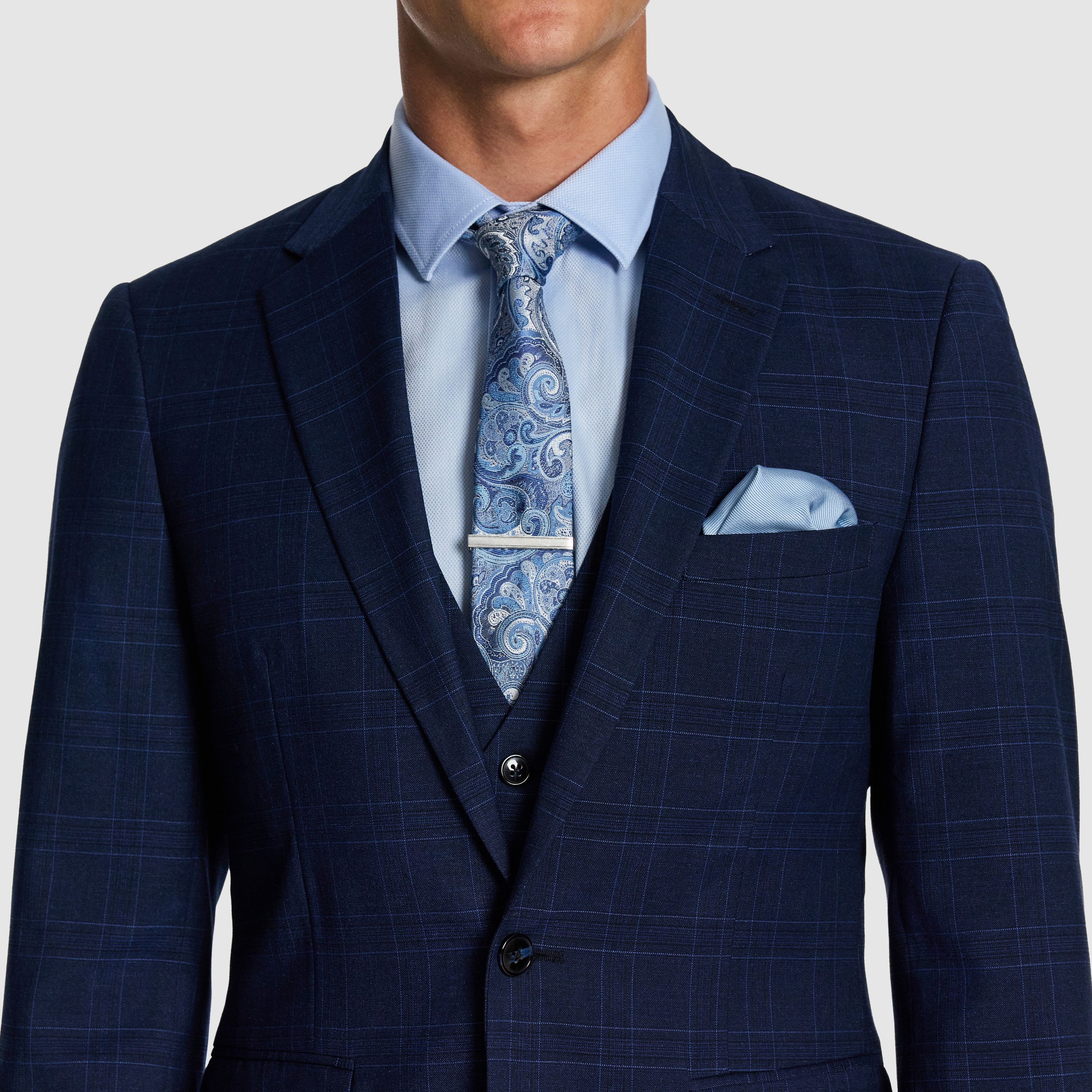 Navy Bernardo Check Slim Suit Jacket