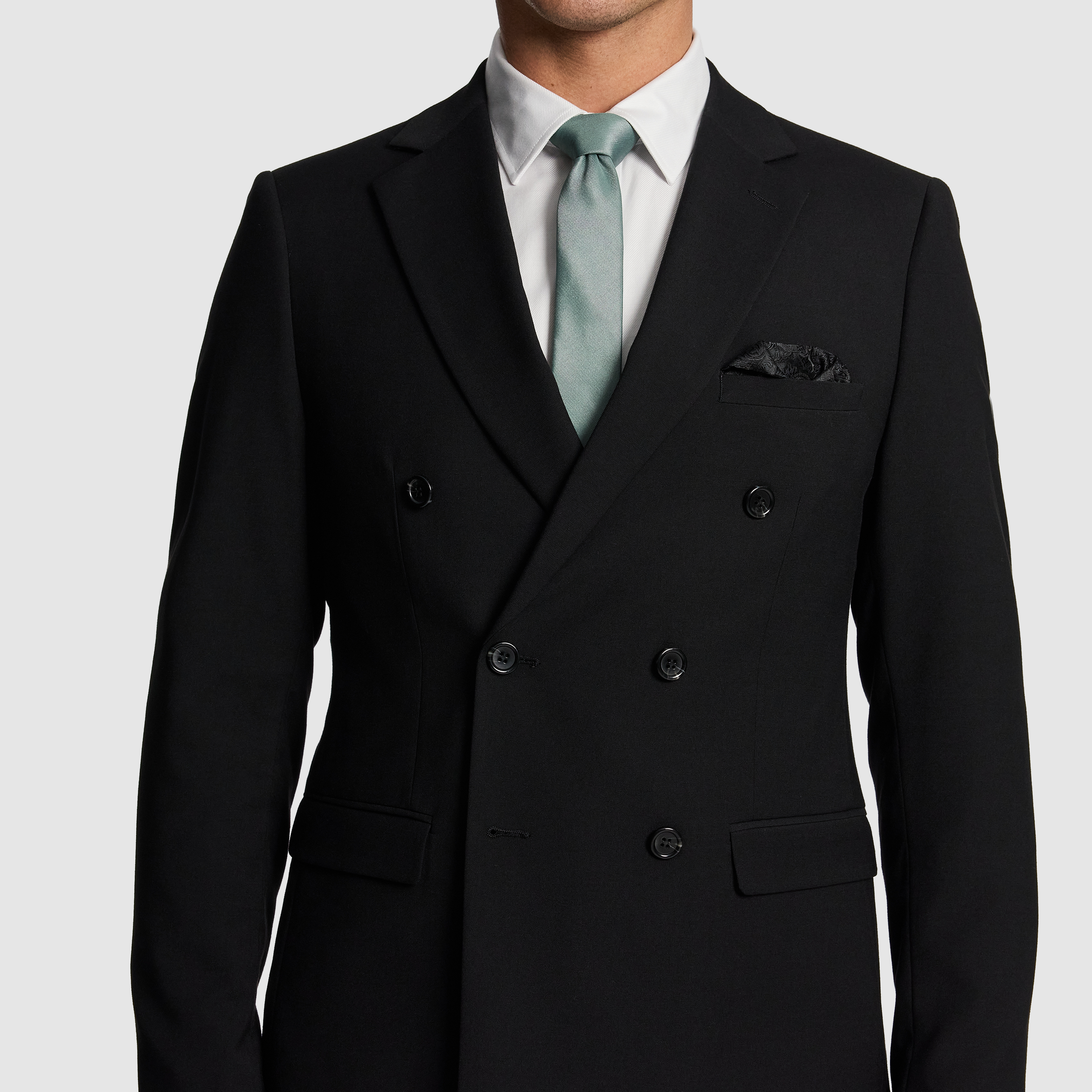 Black Dante Double Breasted Stretch Suit Jacket