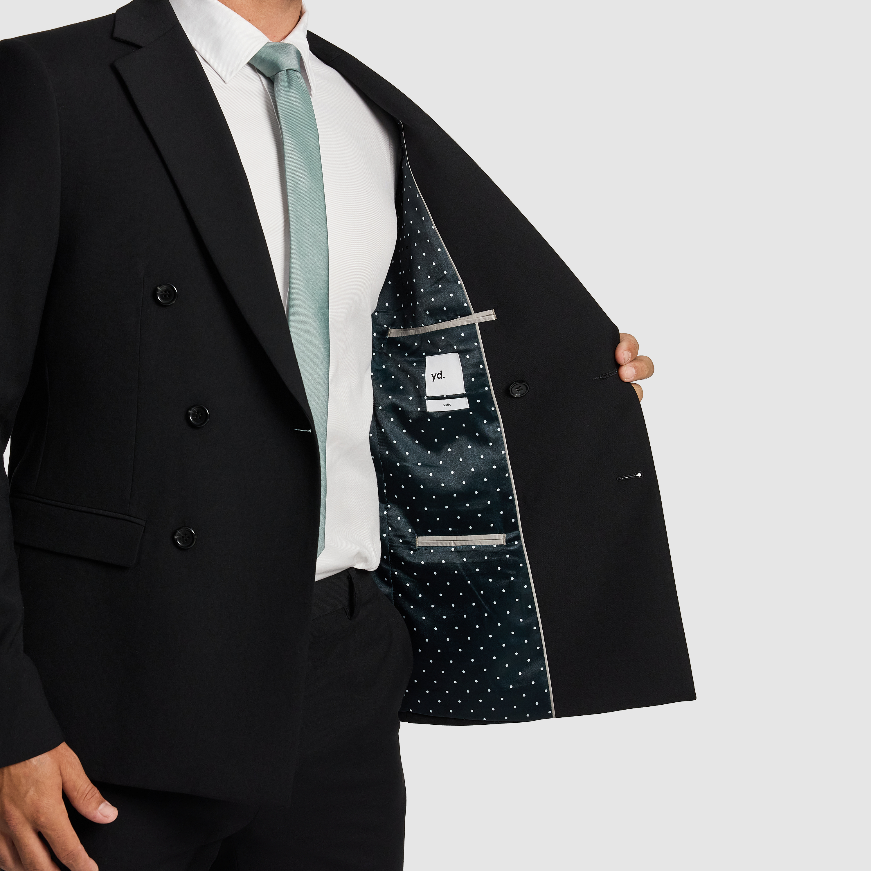 Black Dante Double Breasted Stretch Suit Jacket