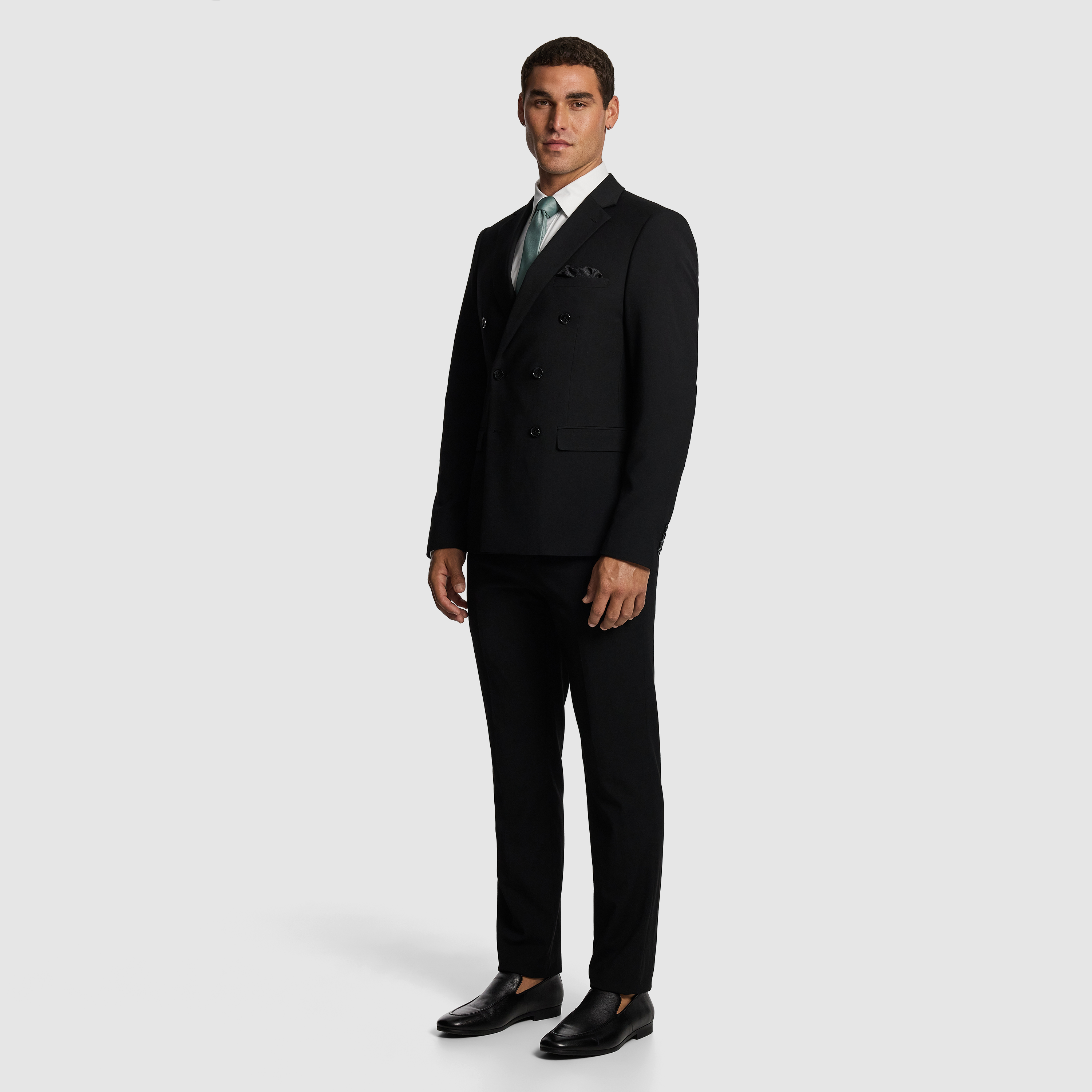 Black Dante Double Breasted Stretch Suit Jacket