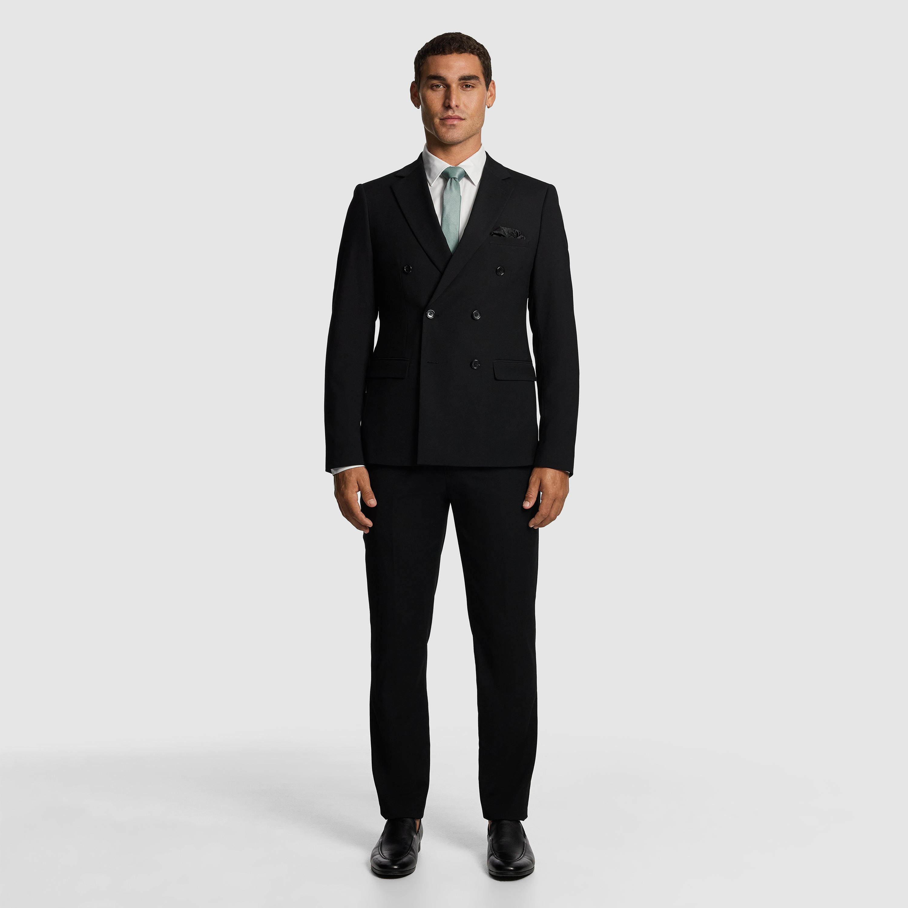 Black Dante Double Breasted Stretch Suit Jacket