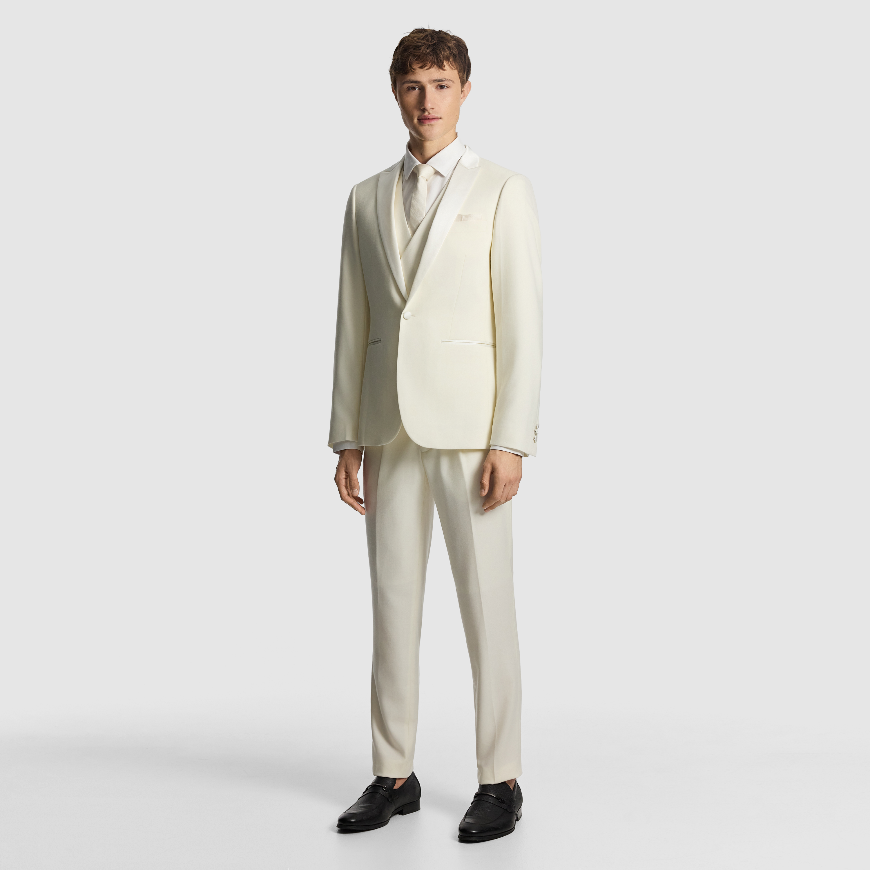 Off White Amalfi Wool Blend Tux Blazer