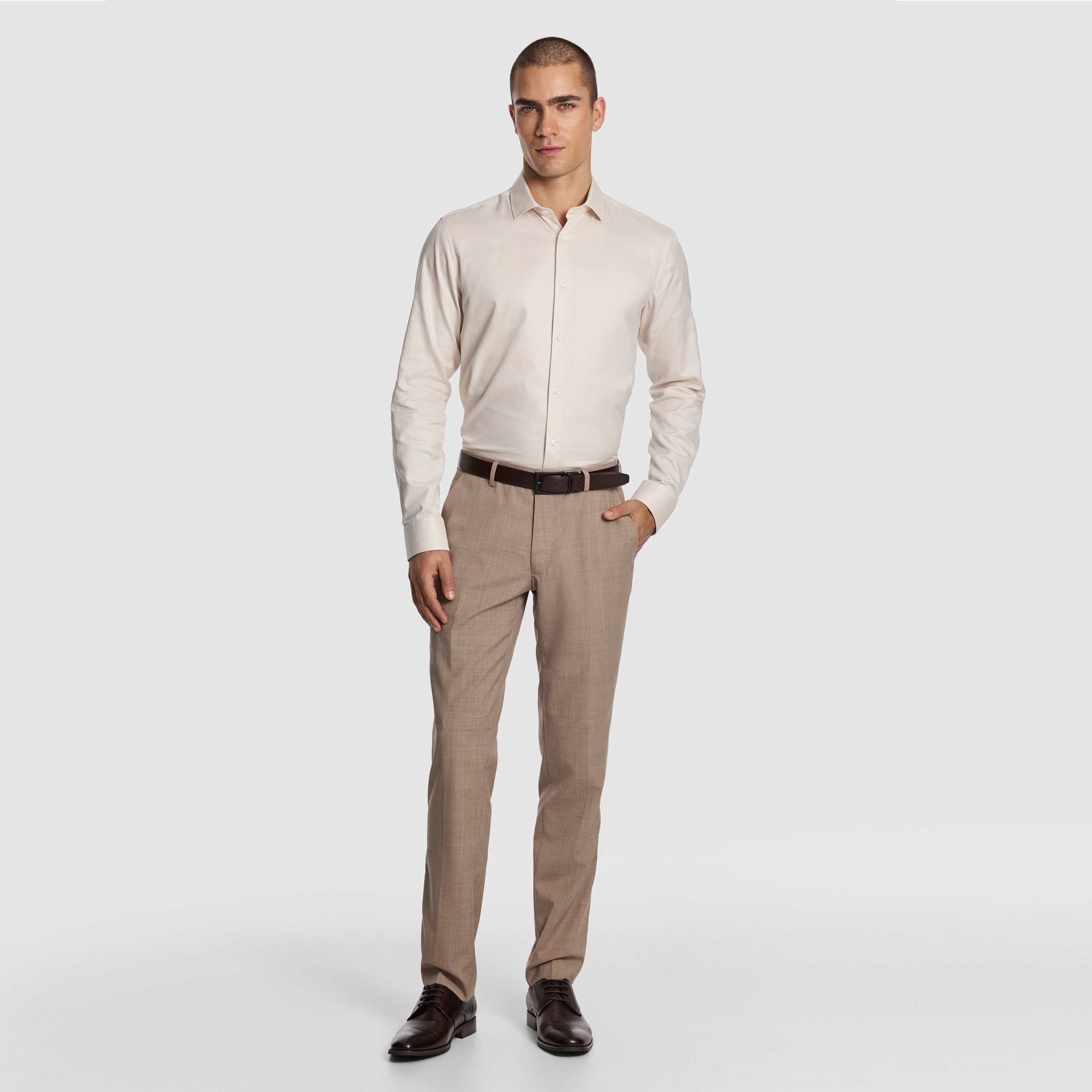 Latte Cash Wool Blend Slim Dress Pant