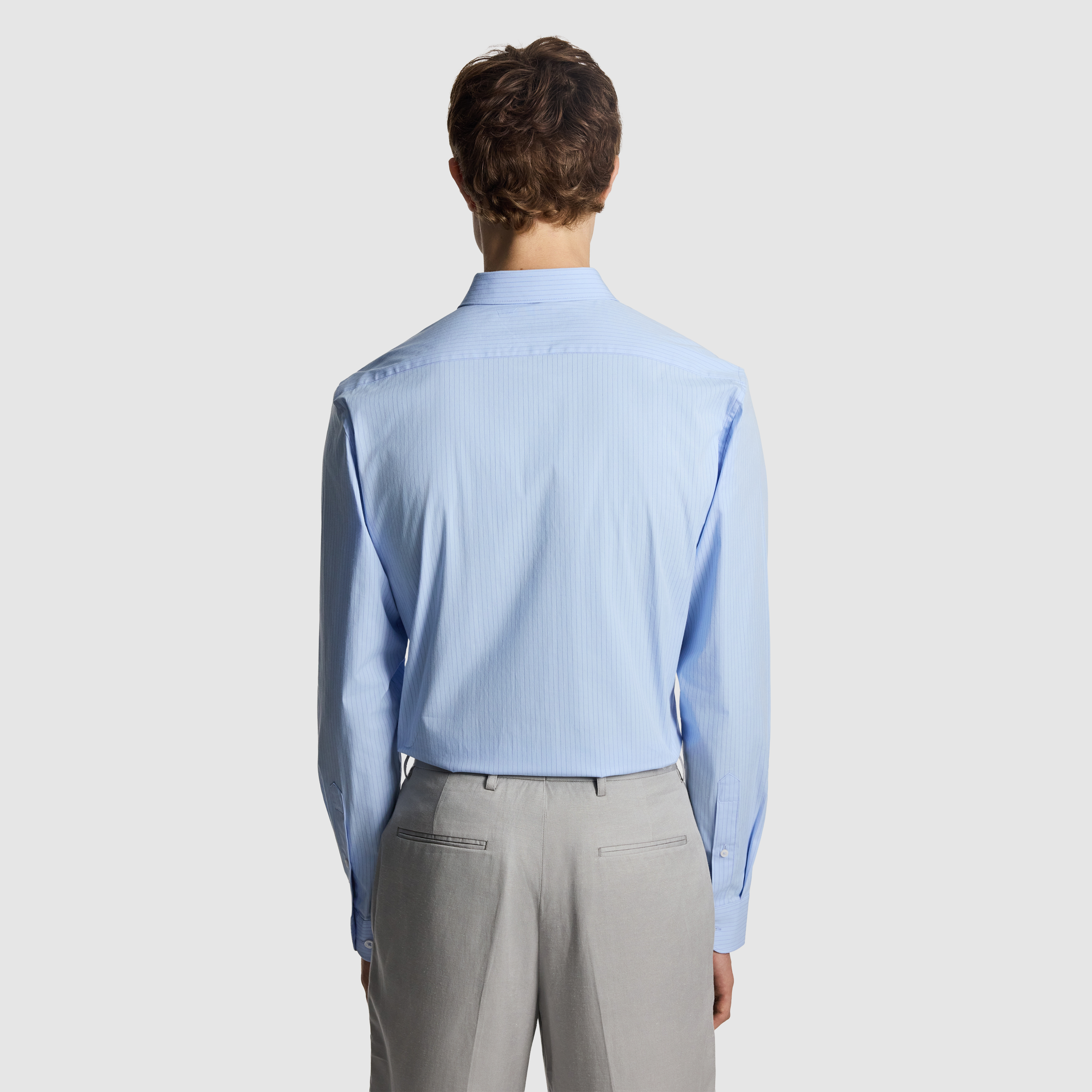 Blue Linear Slim Stretch Dress Shirt