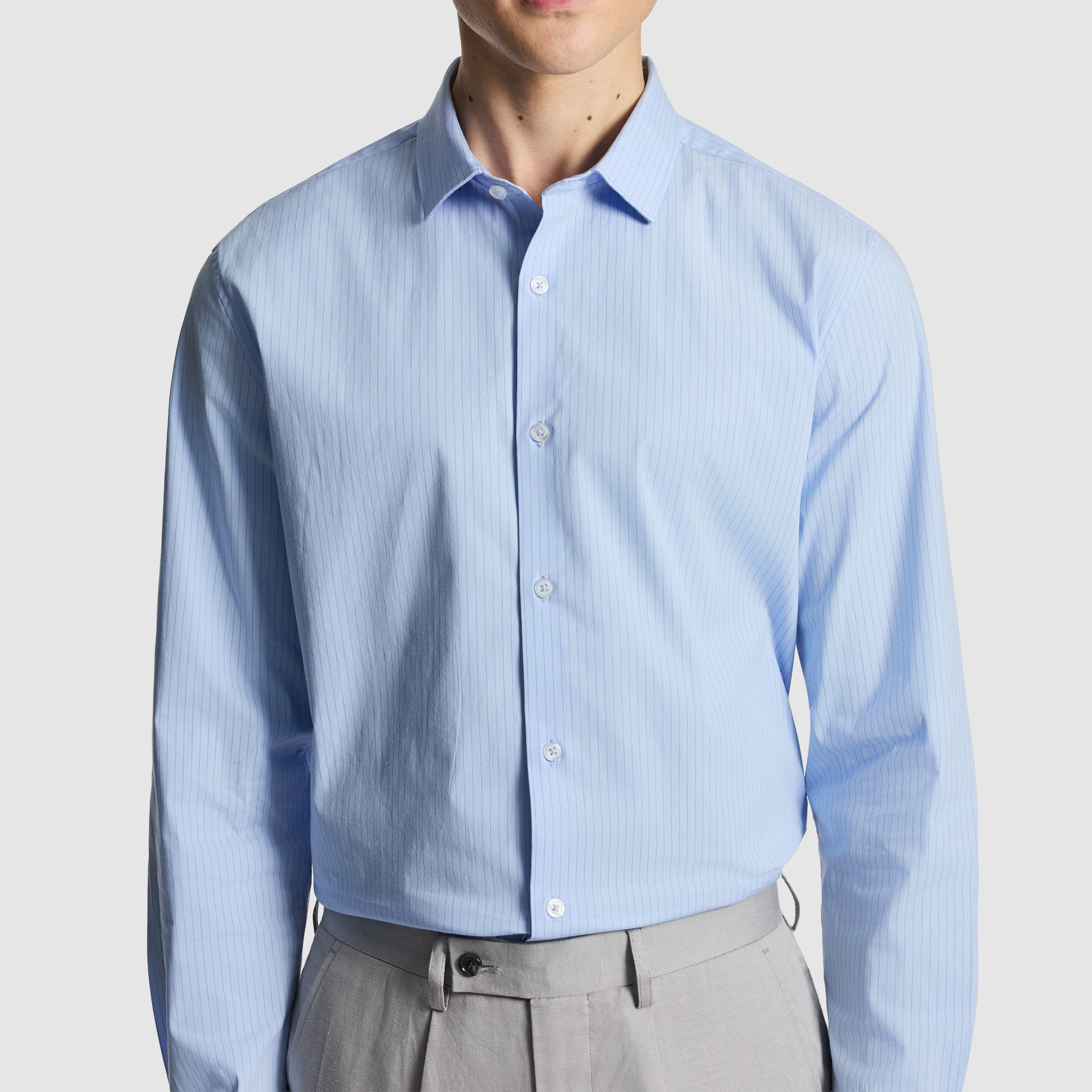 Blue Linear Slim Stretch Dress Shirt