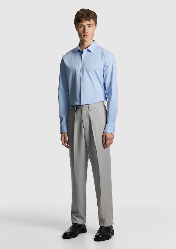 Blue Linear Slim Stretch Dress Shirt