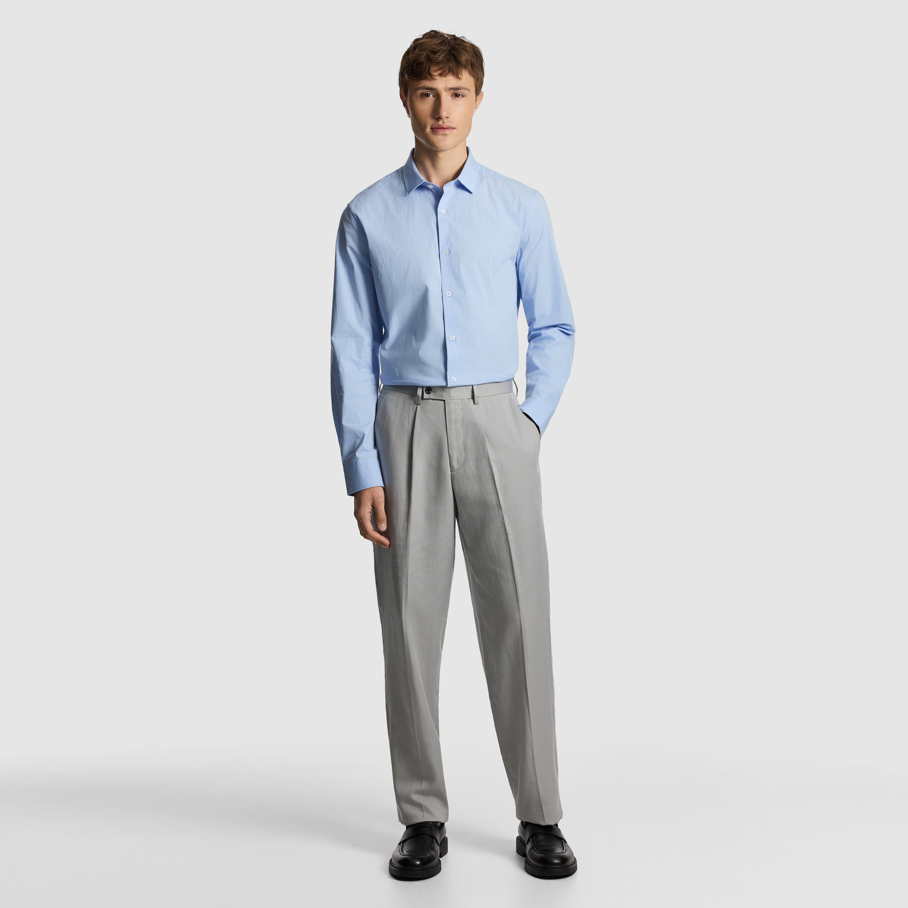 Blue Linear Slim Stretch Dress Shirt