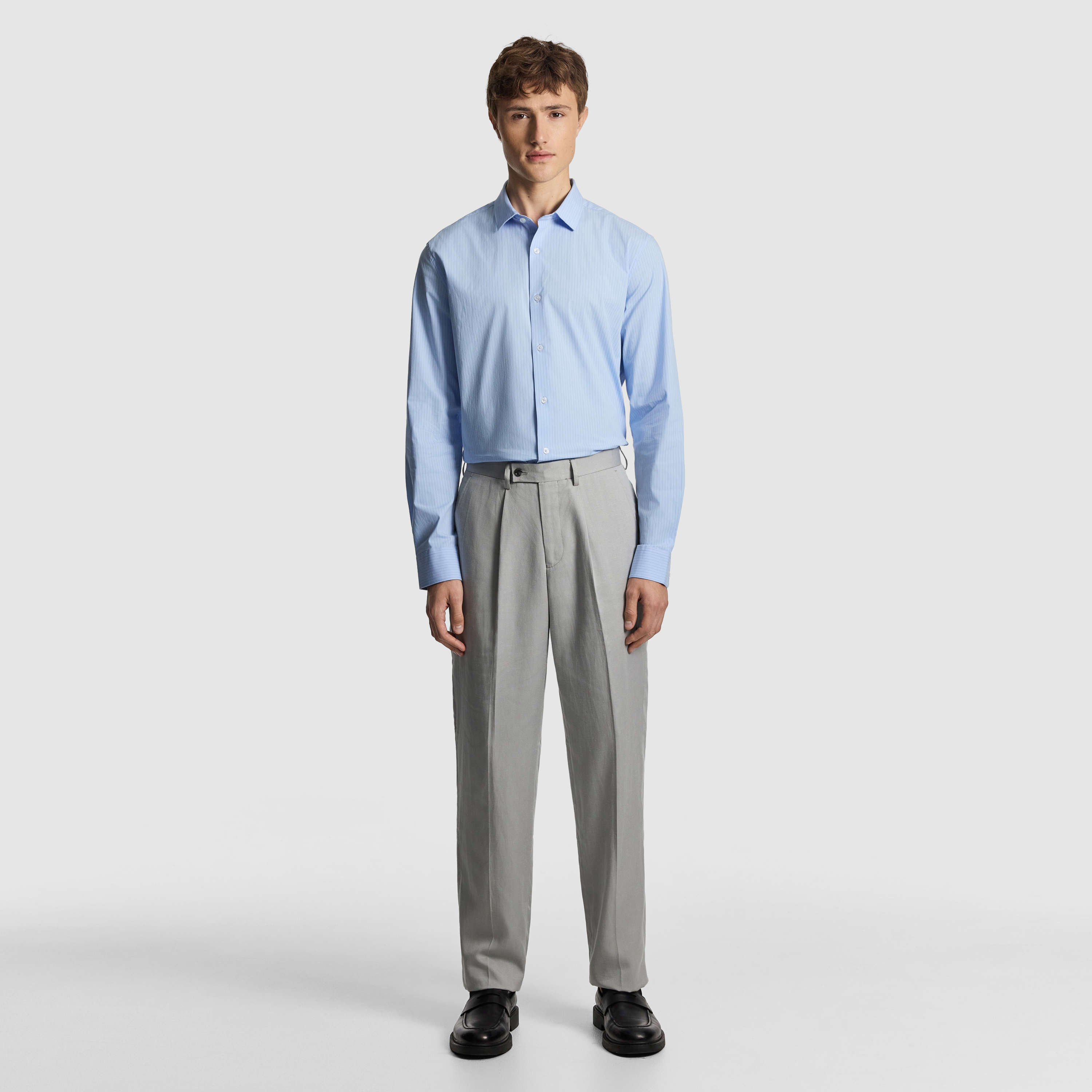 Blue Linear Slim Stretch Dress Shirt