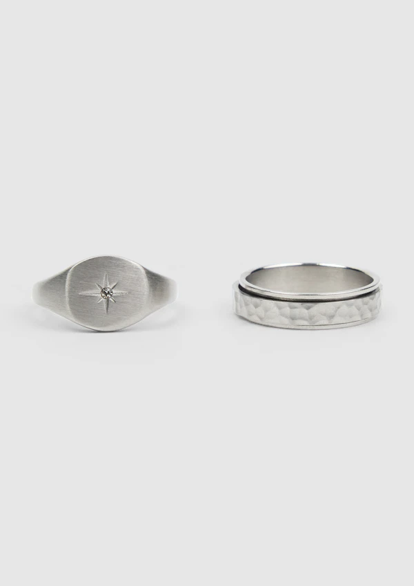 2 Piece Icon Signet Ring Set