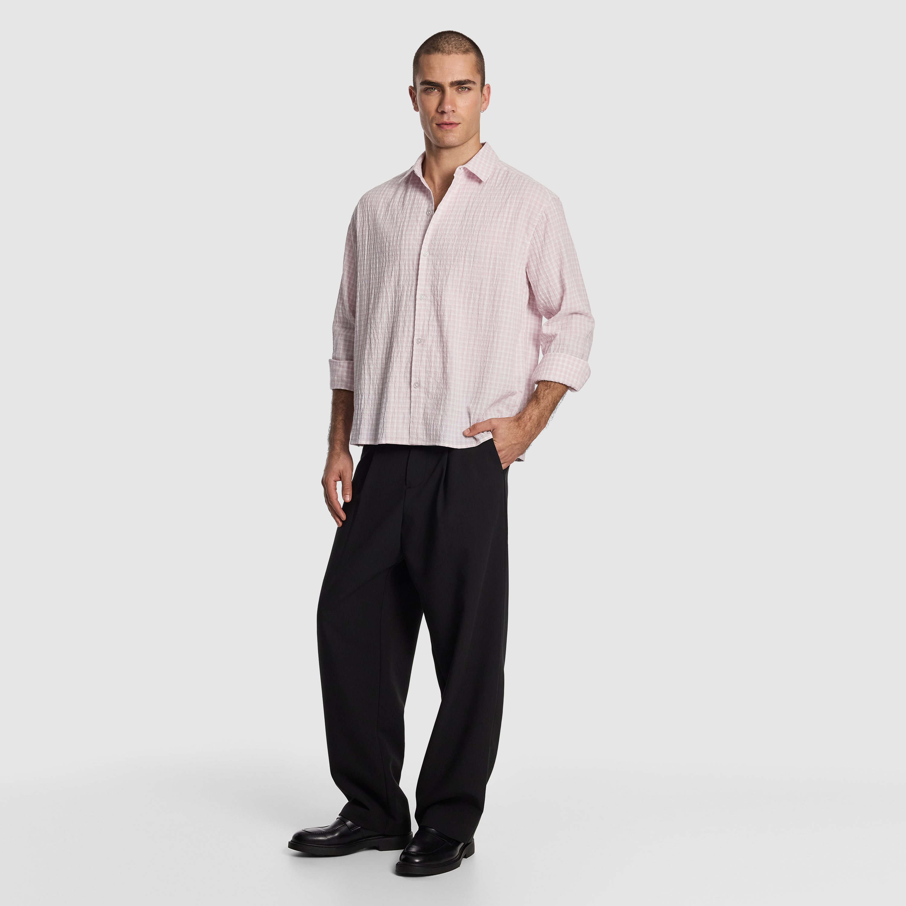 Light Pink Milano Textured Check Shirt