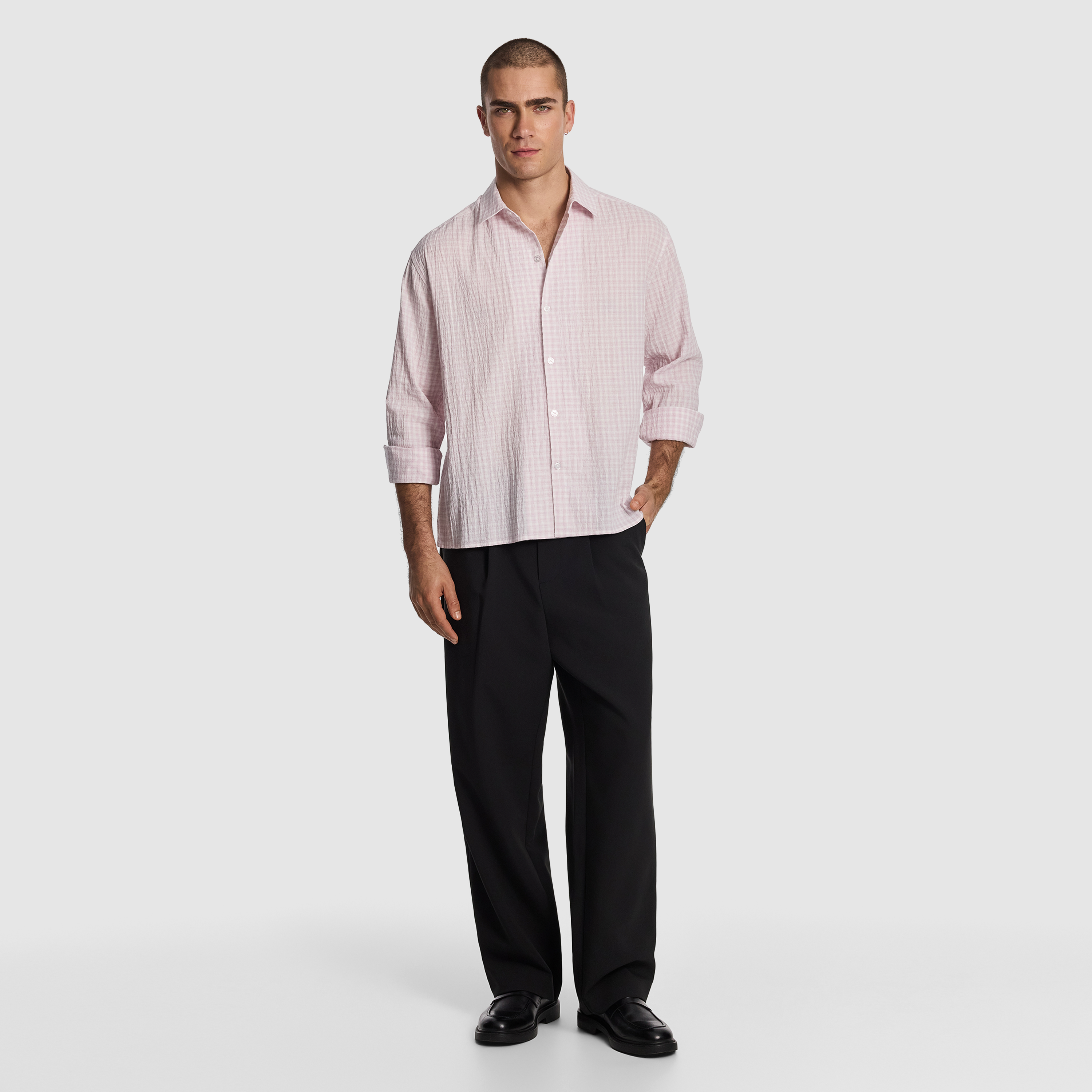 Light Pink Milano Textured Check Shirt