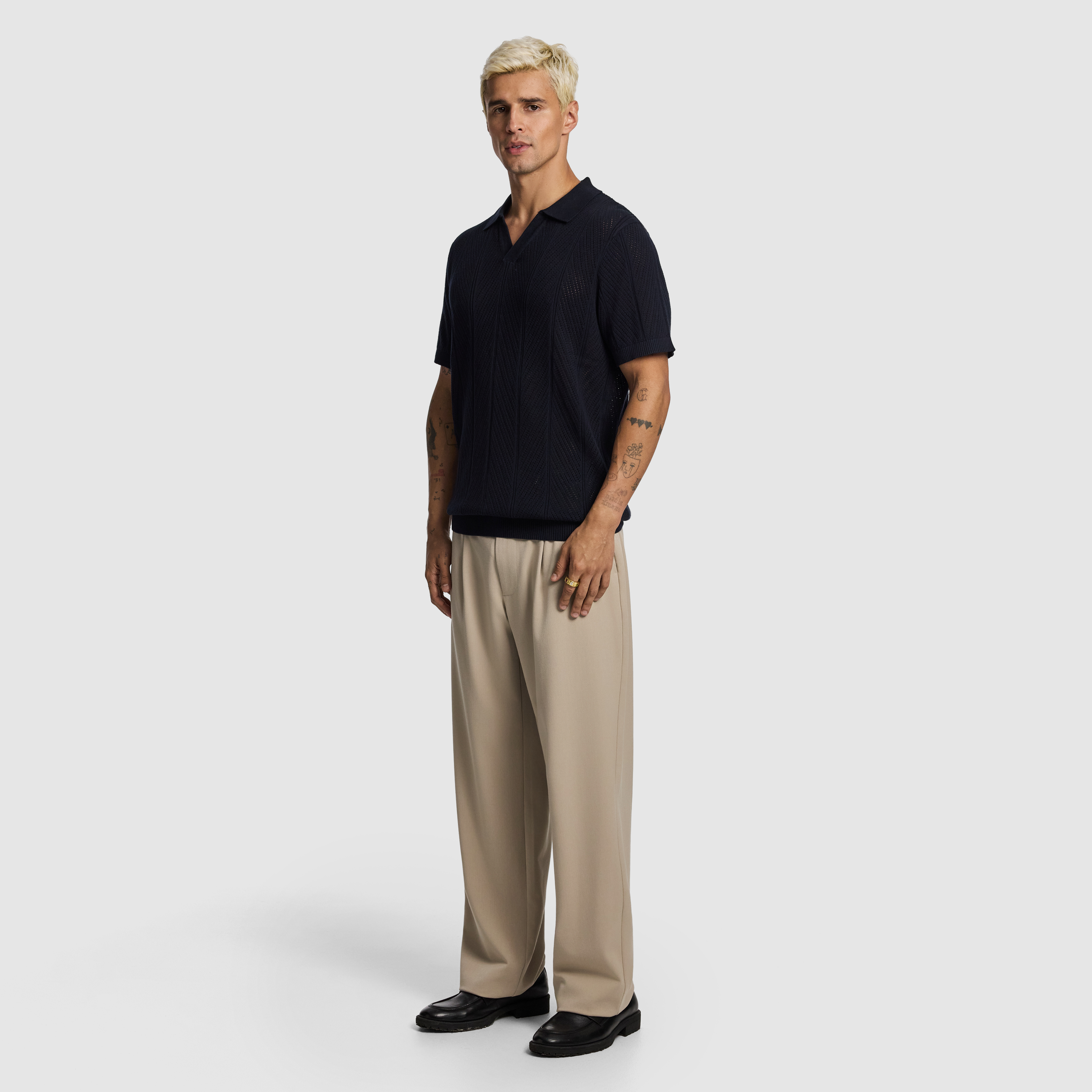 Navy Edmund Knitted Polo Shirt