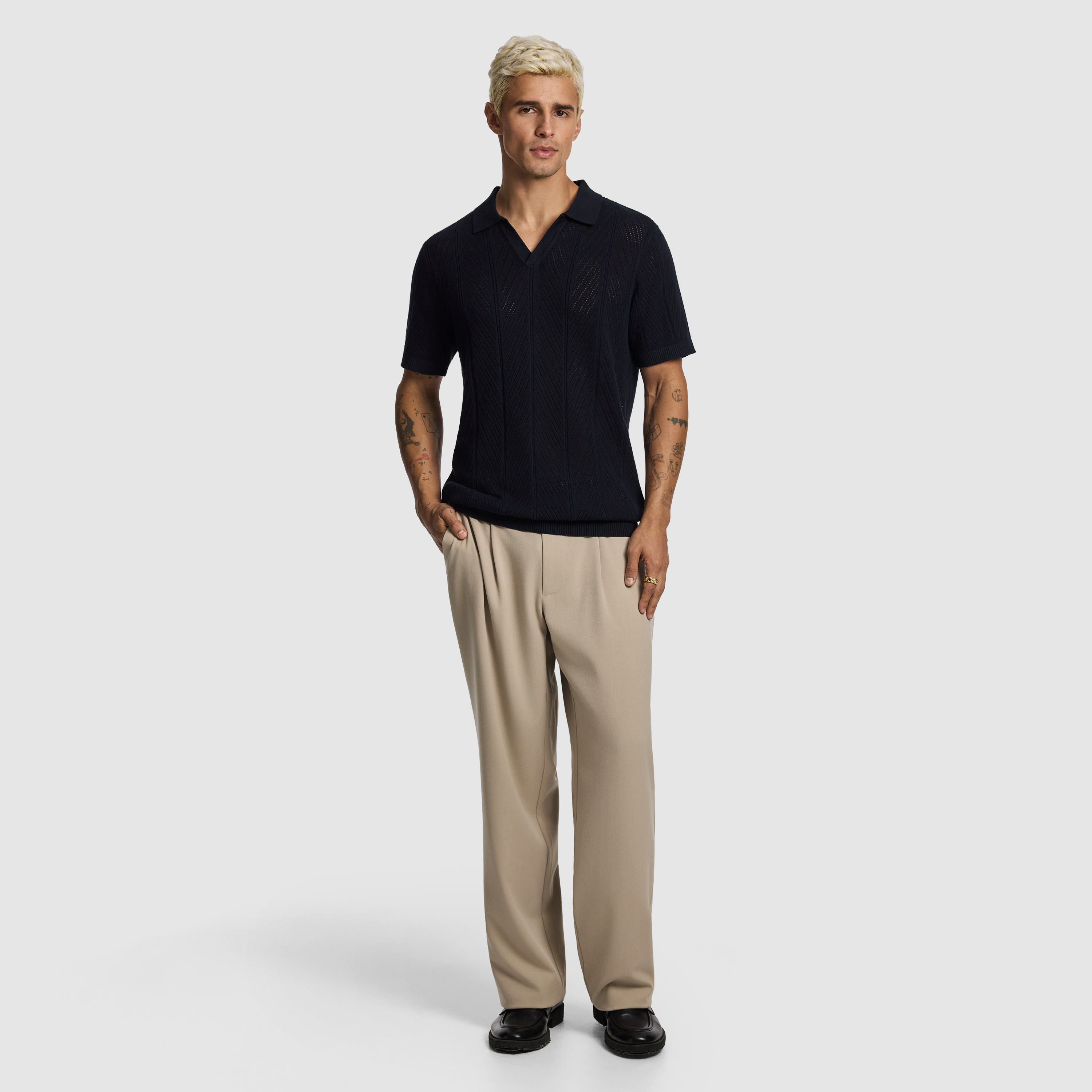 Navy Edmund Knitted Polo Shirt