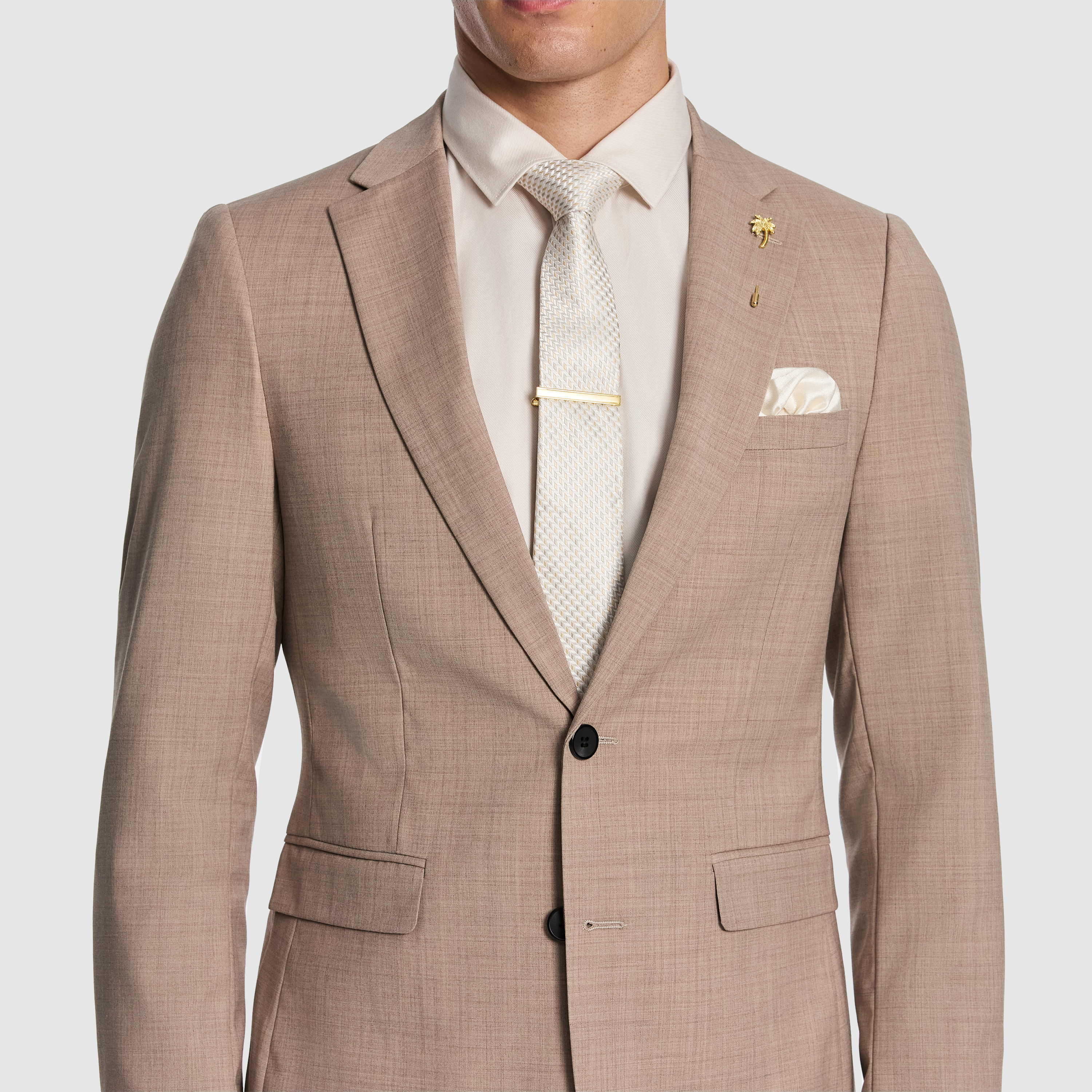 Latte Cash Wool Blend Slim Suit Jacket